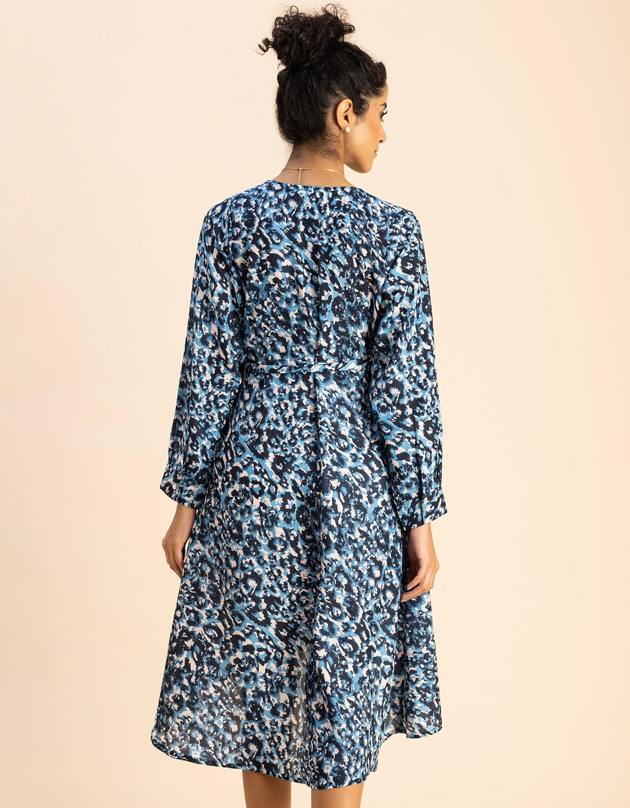 Slim Fit Printed Long Sleeve Wrap Dress