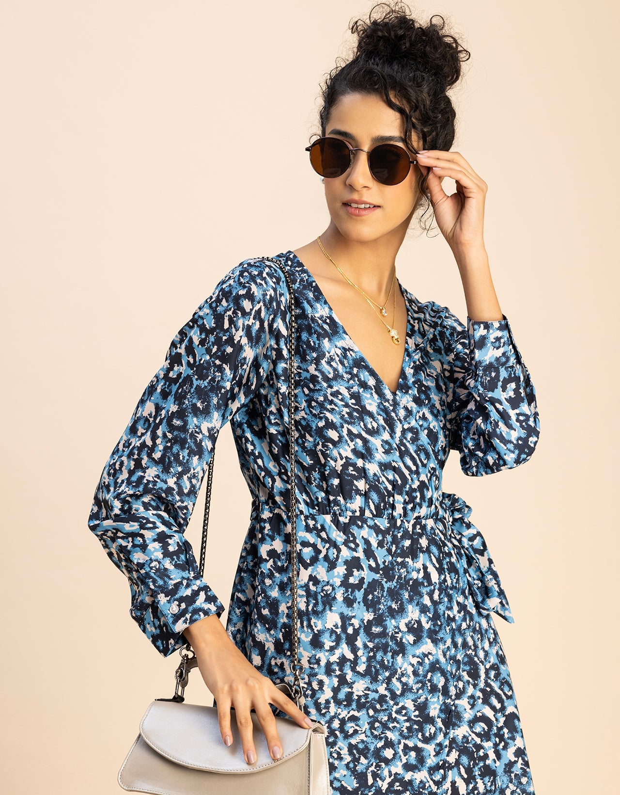 Slim Fit Printed Long Sleeve Wrap Dress