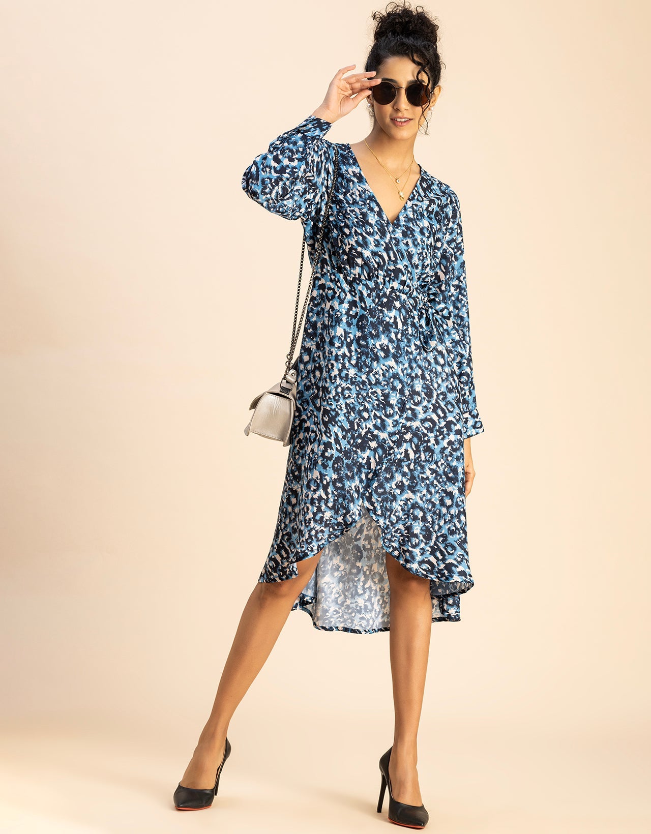 Slim Fit Printed Long Sleeve Wrap Dress