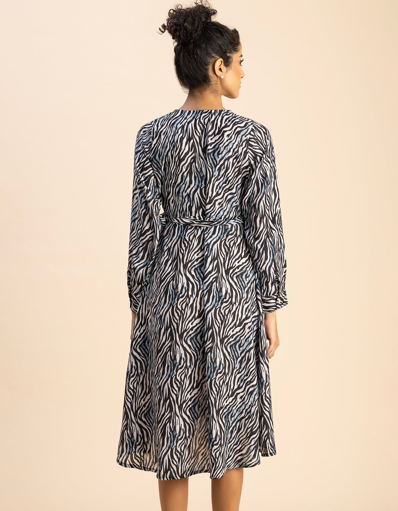 Slim Fit Printed Long Sleeve Wrap Dress