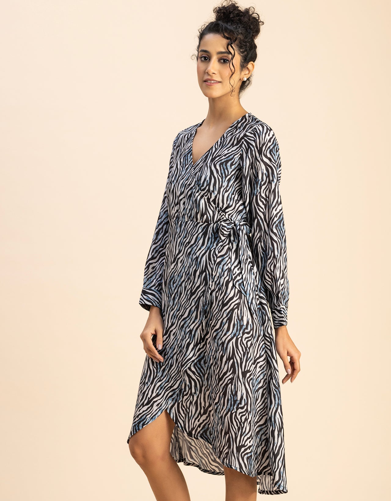 Slim Fit Printed Long Sleeve Wrap Dress