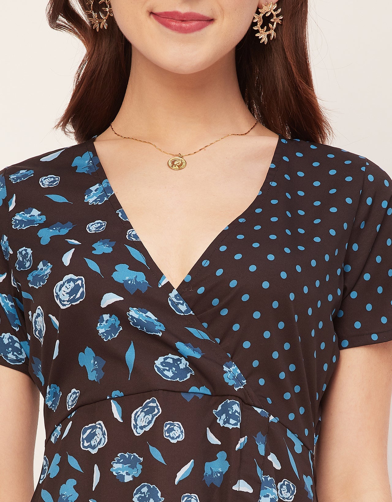 Short Sleeve V Neck A-Line Printed Dress