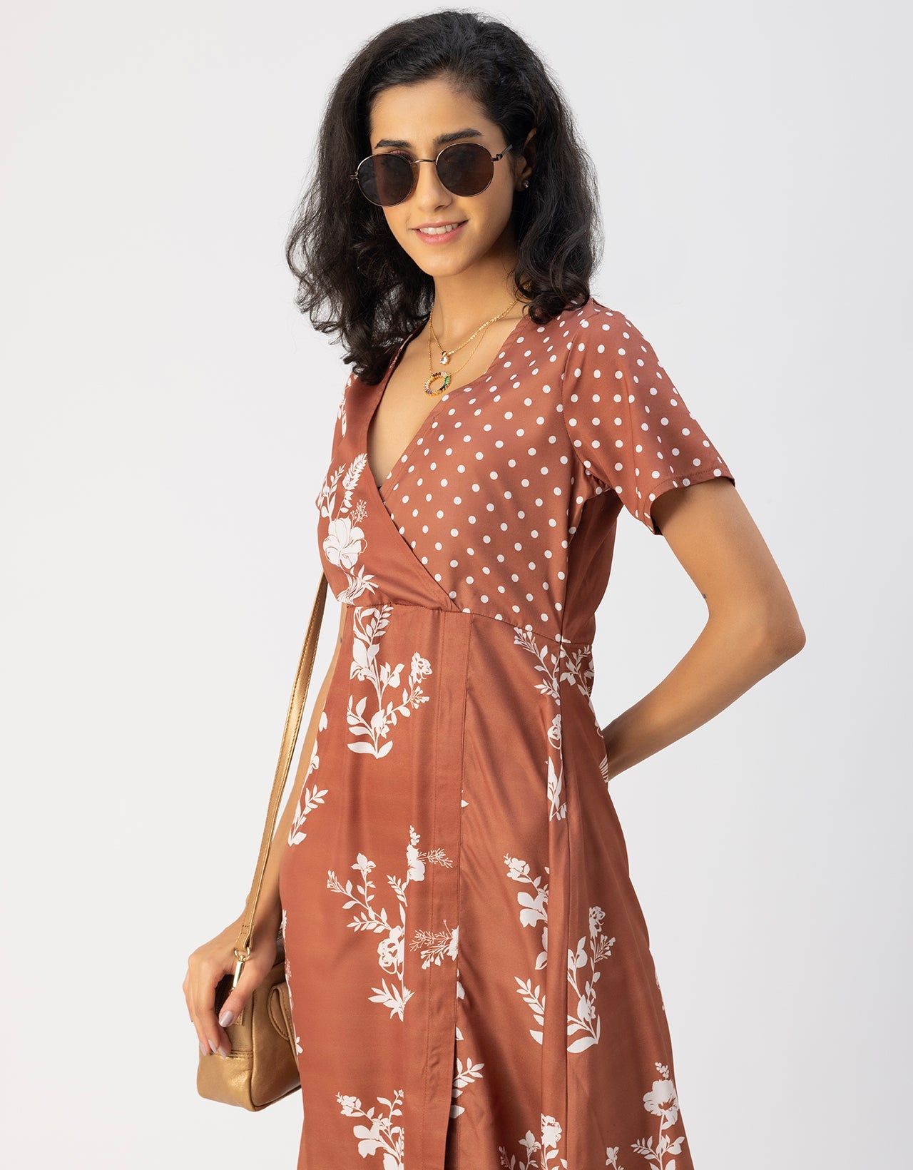 Short Sleeve V Neck A-Line Printed Dress