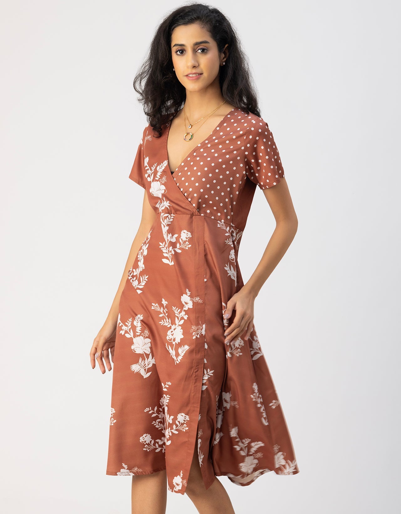 Short Sleeve V Neck A-Line Printed Dress