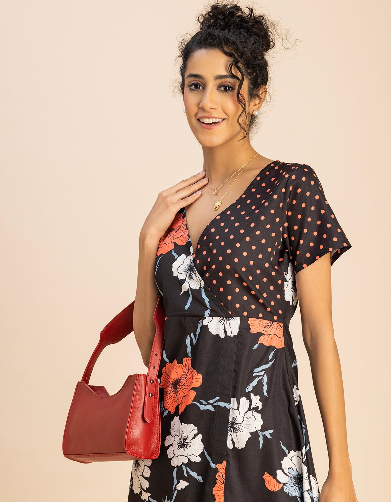 Short Sleeve V Neck A-Line Printed Dress