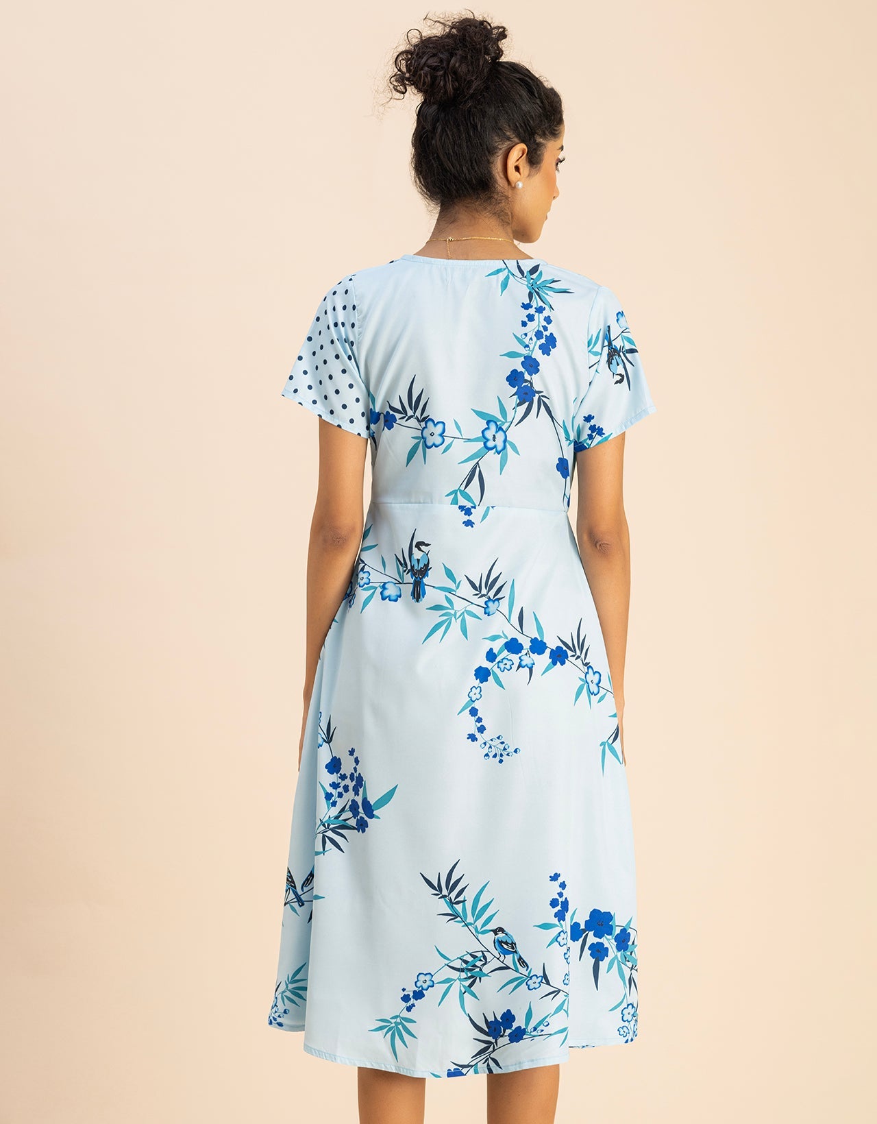 Short Sleeve V Neck A-Line Printed Dress