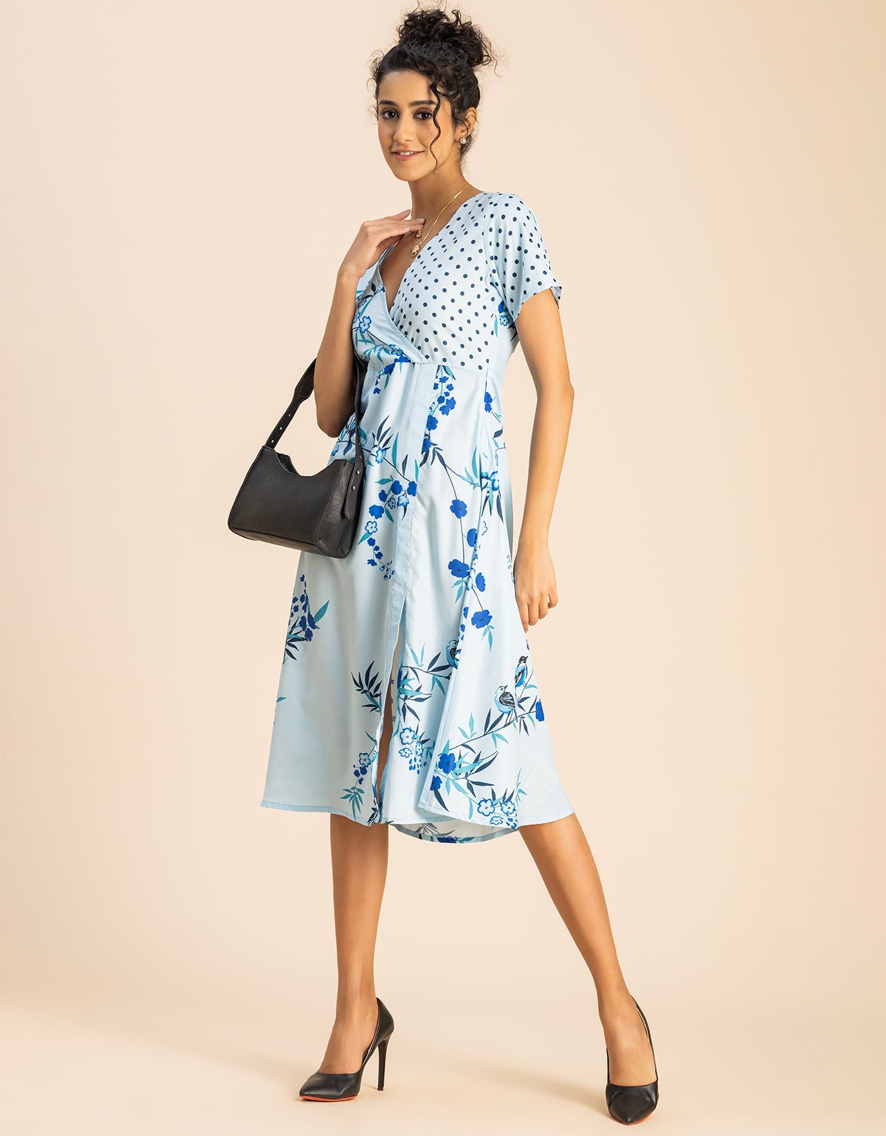 Short Sleeve V Neck A-Line Printed Dress