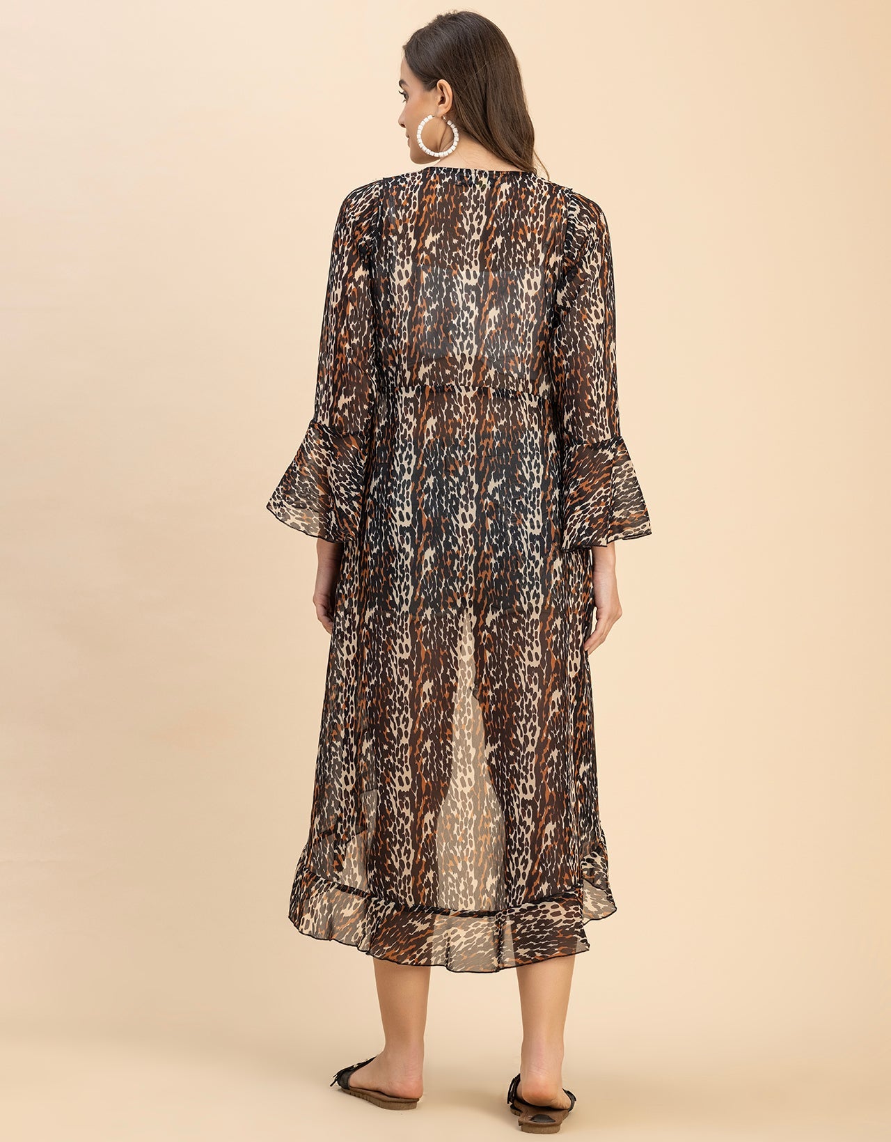 Long Sleeves V Neck Ruffle Printed Shrug