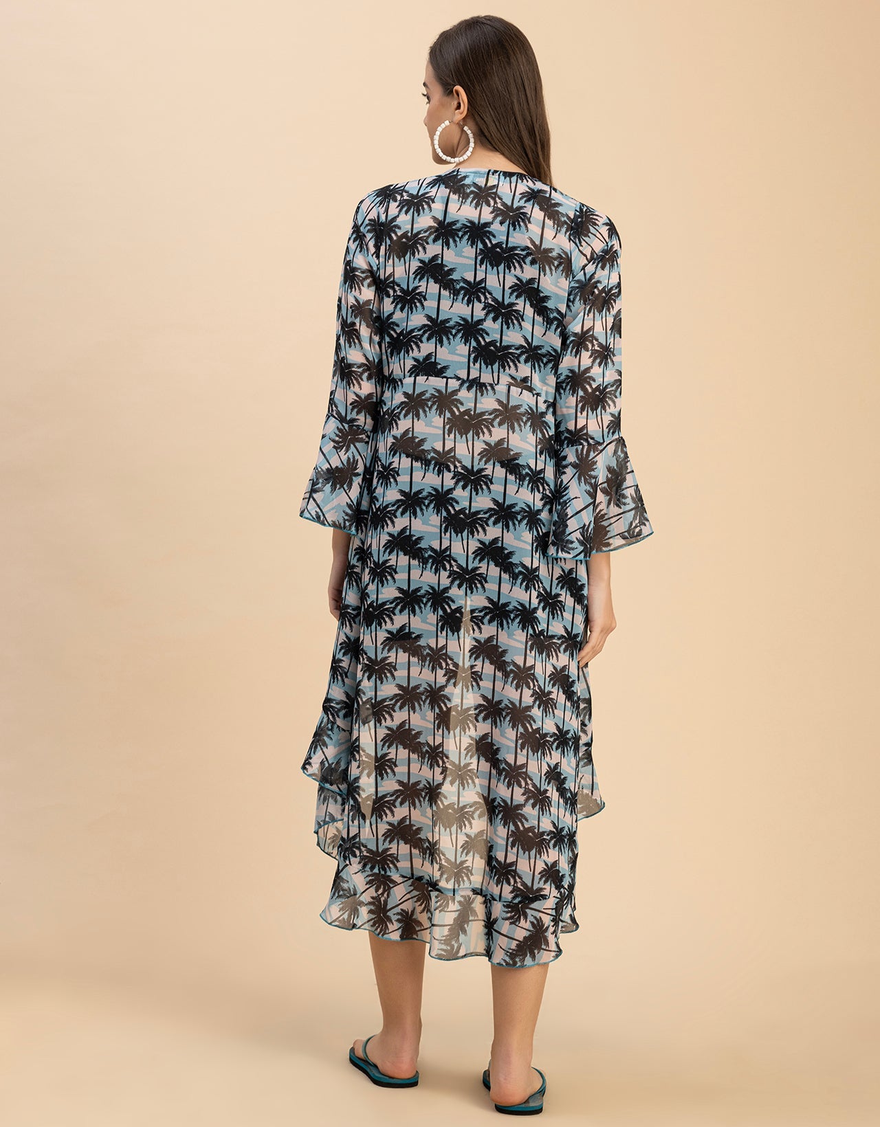 Long Sleeves V Neck Ruffle Printed Shrug