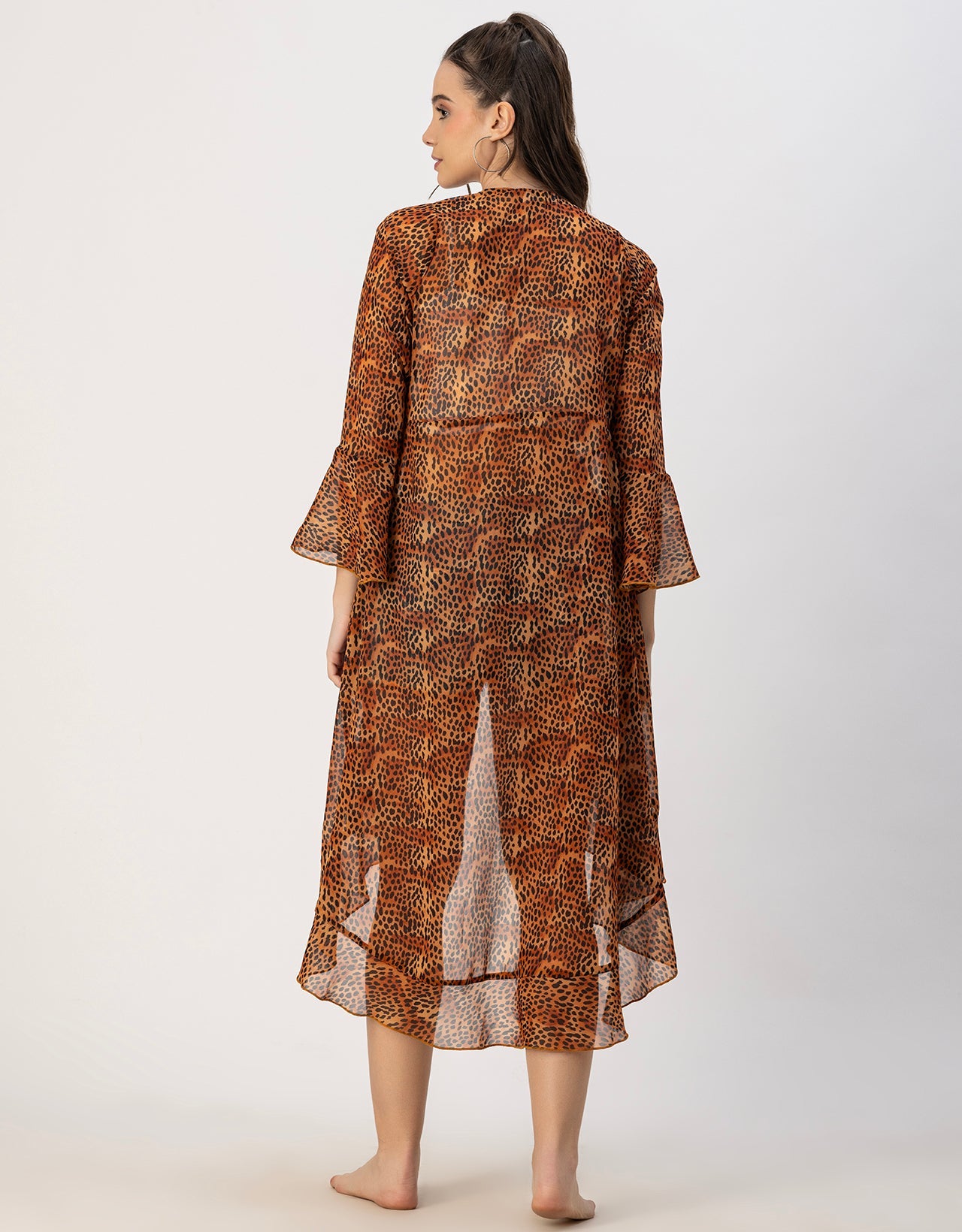 Long Sleeves V Neck Ruffle Printed Shrug