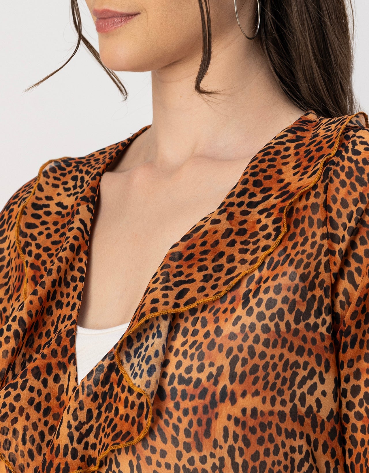 Long Sleeves V Neck Ruffle Printed Shrug