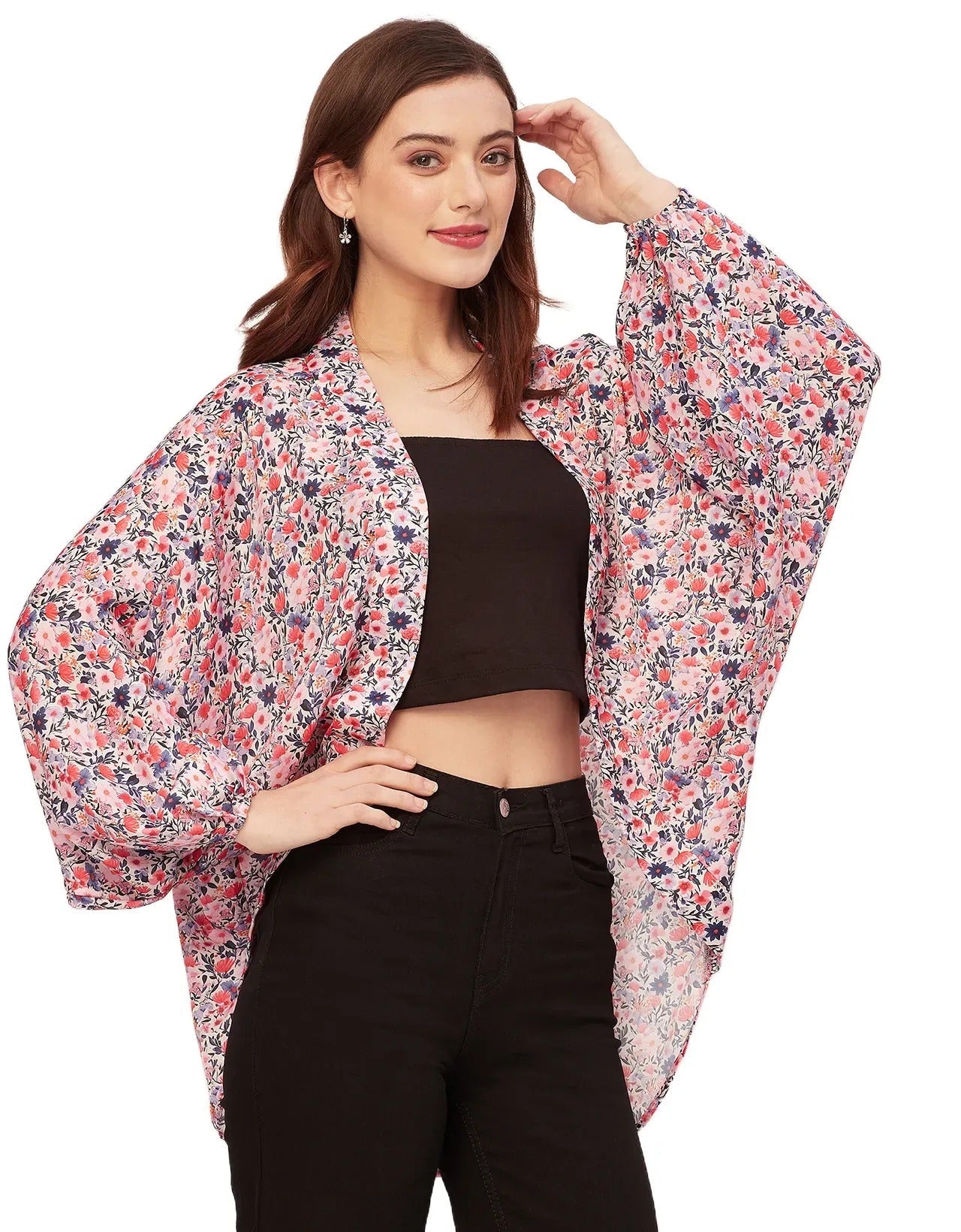 Long Sleeves V Neck Boxy Printed Shrug