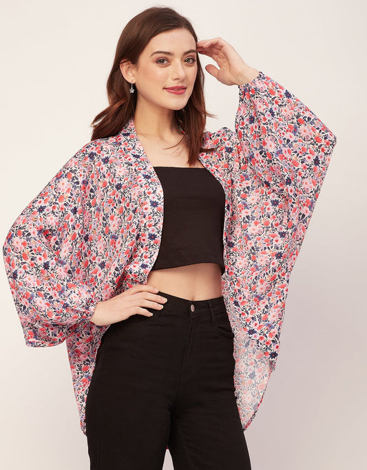 Long Sleeves V Neck Boxy Printed Shrug