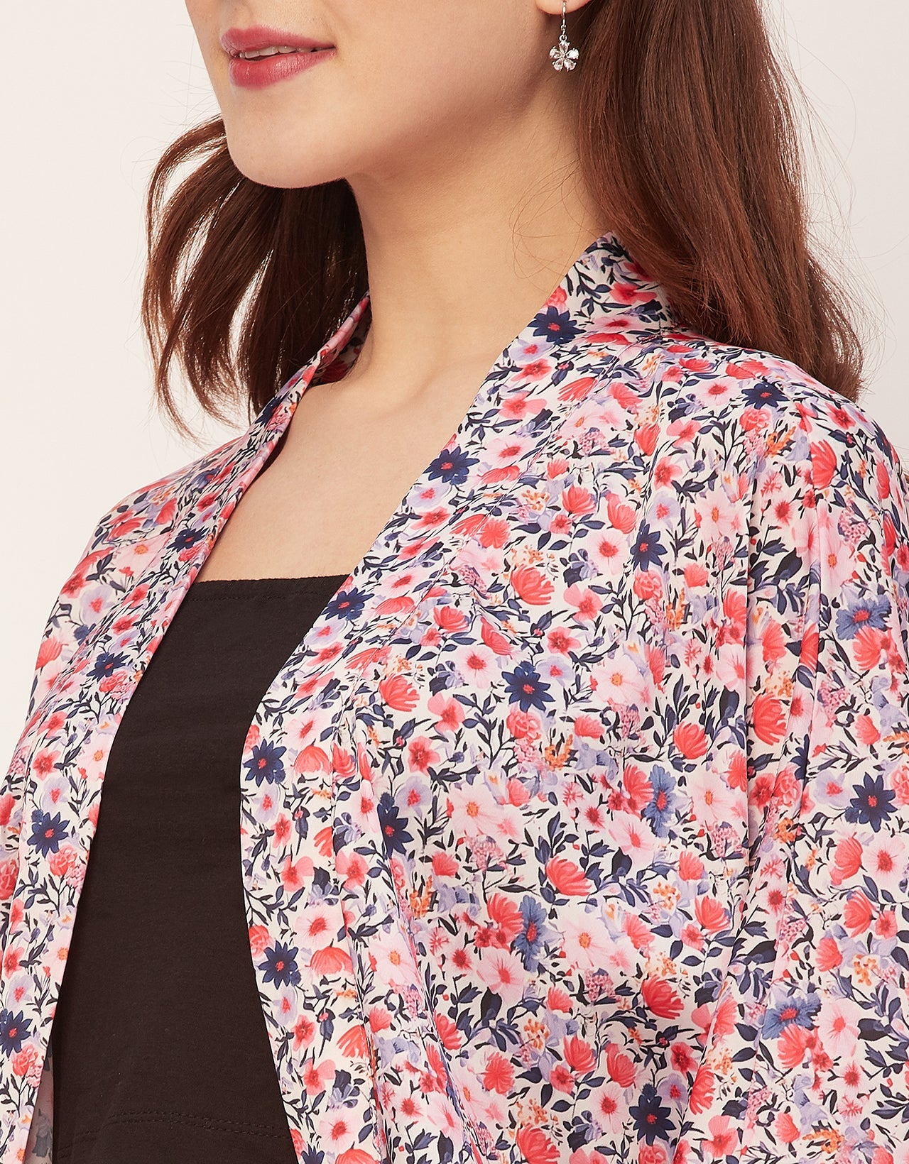 Long Sleeves V Neck Boxy Printed Shrug