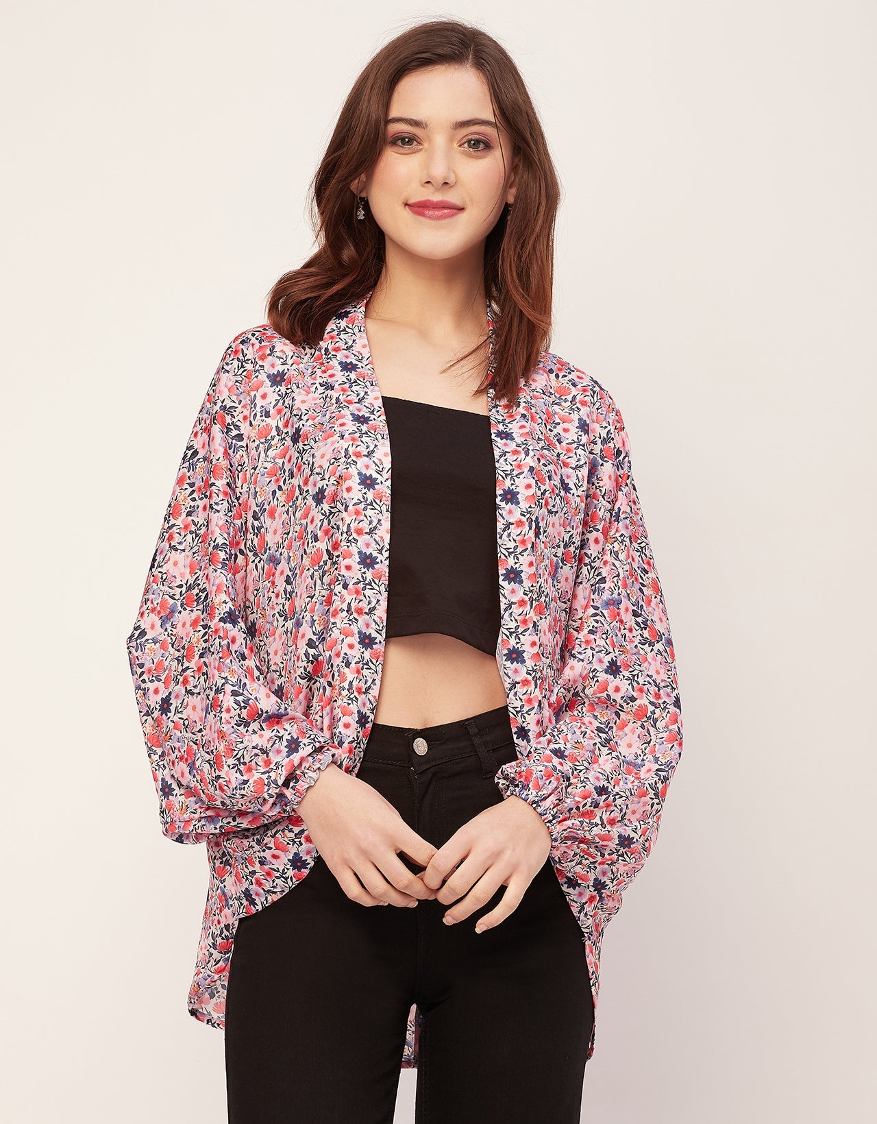 Long Sleeves V Neck Boxy Printed Shrug