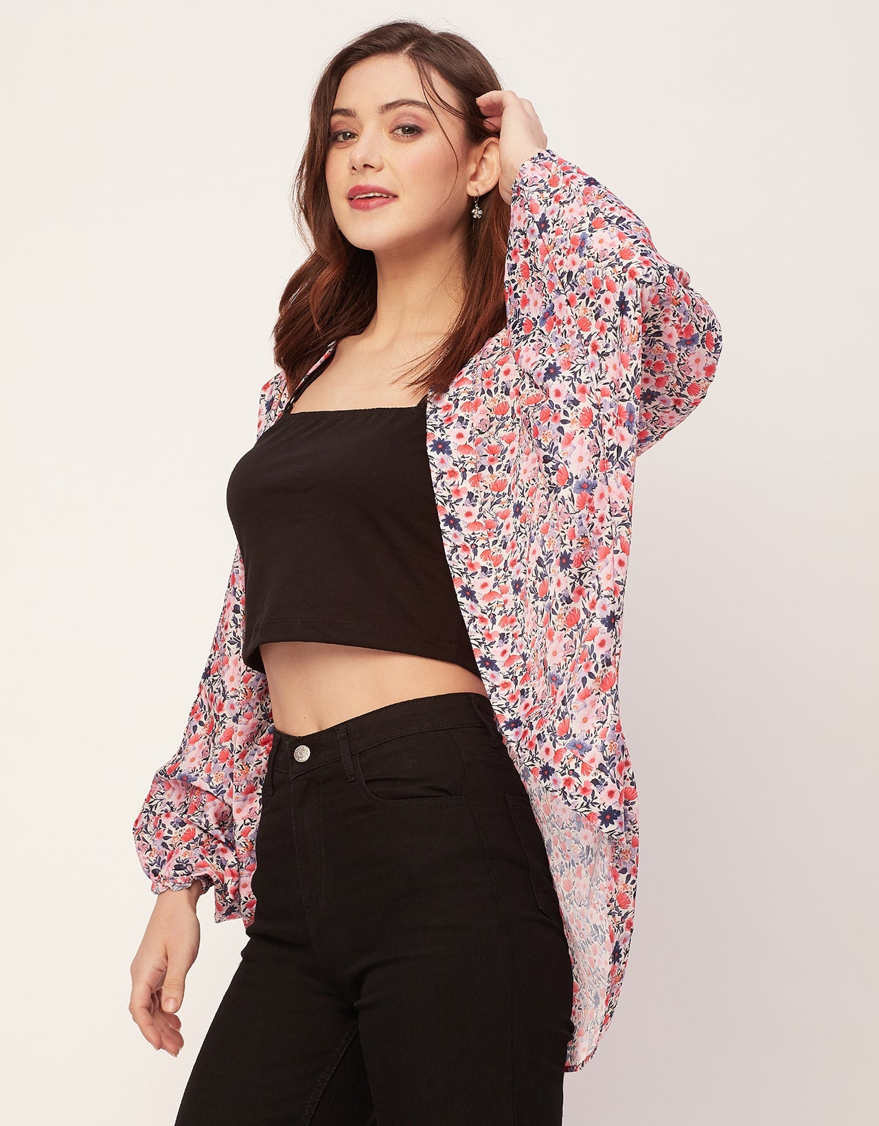 Long Sleeves V Neck Boxy Printed Shrug
