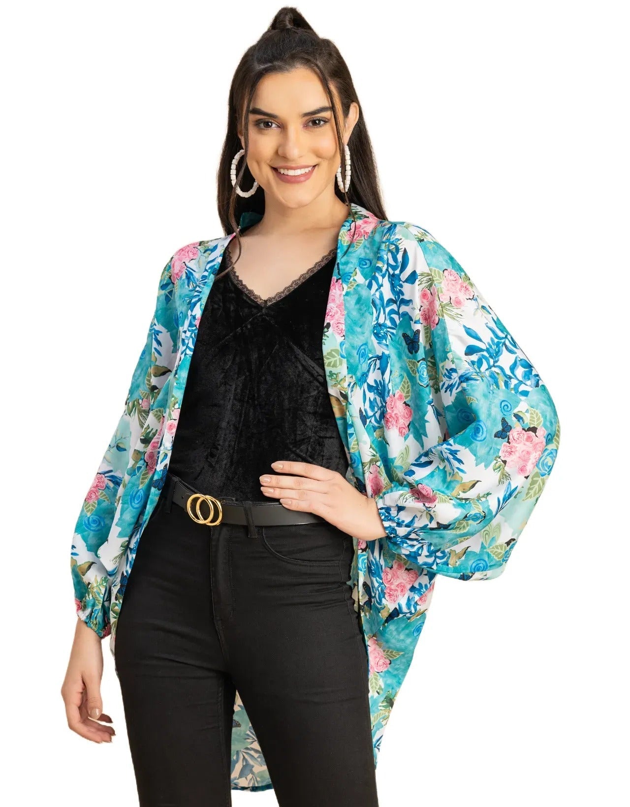 Long Sleeves V Neck Boxy Printed Shrug