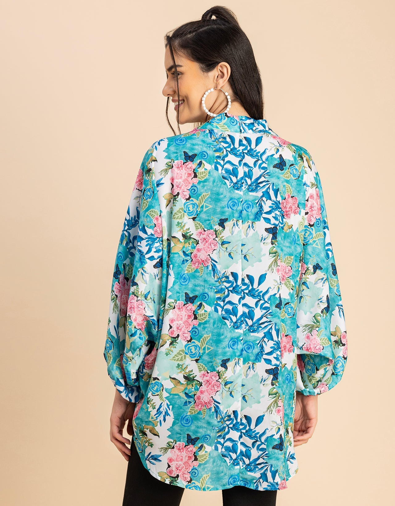 Long Sleeves V Neck Boxy Printed Shrug