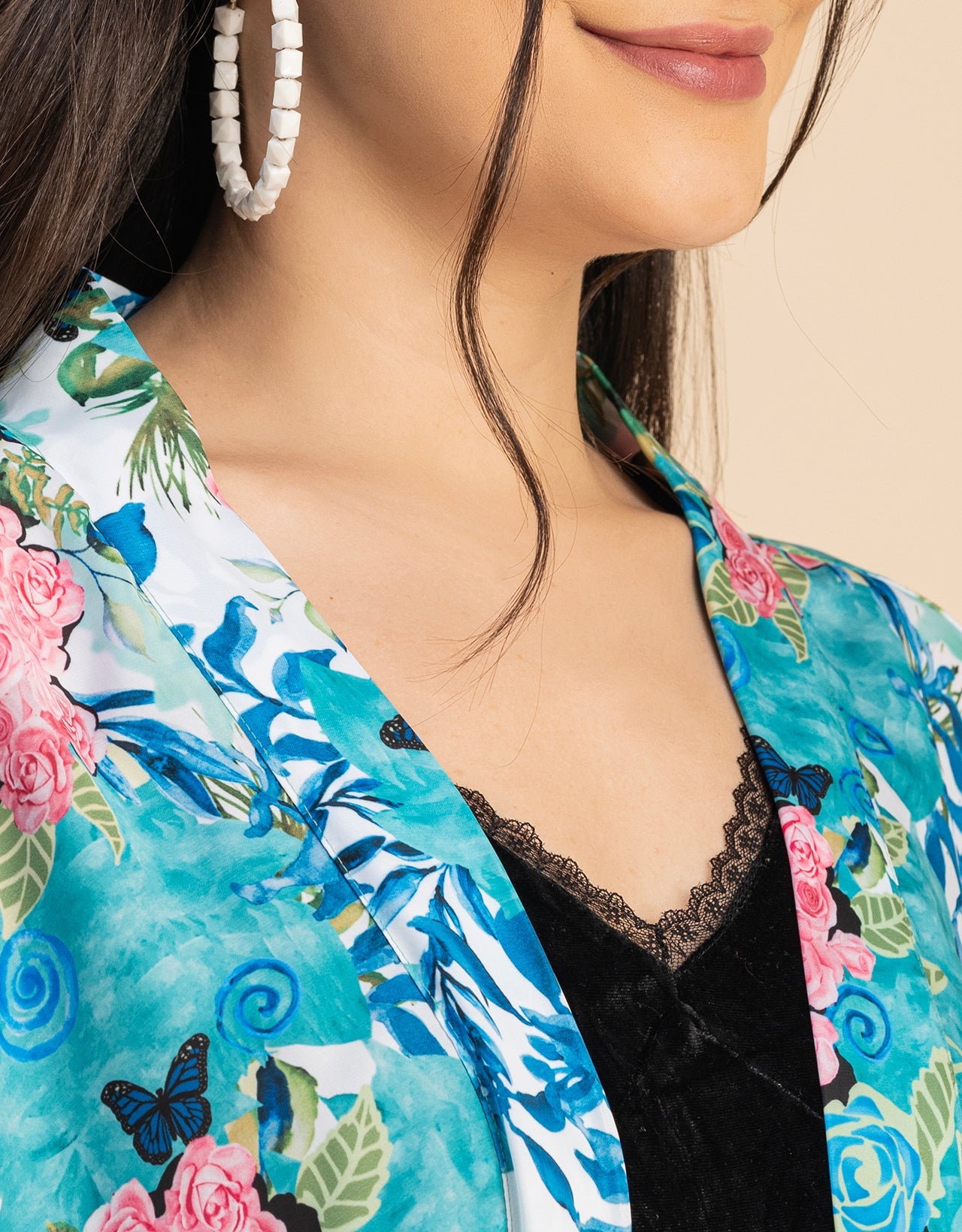 Long Sleeves V Neck Boxy Printed Shrug