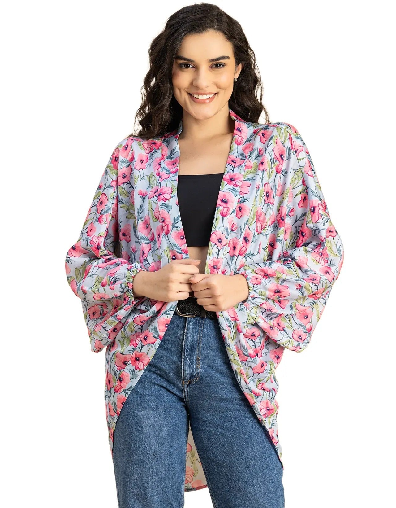 Long Sleeves V Neck Boxy Printed Shrug