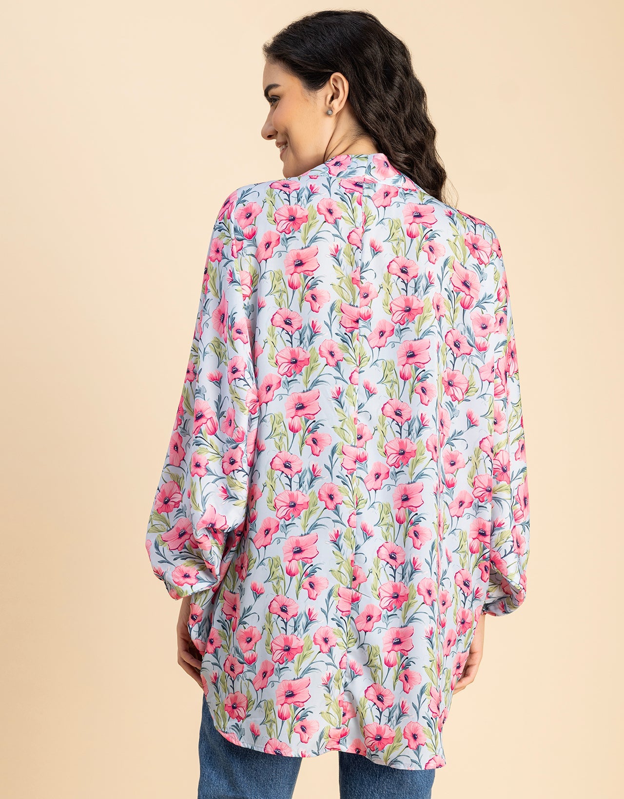 Long Sleeves V Neck Boxy Printed Shrug