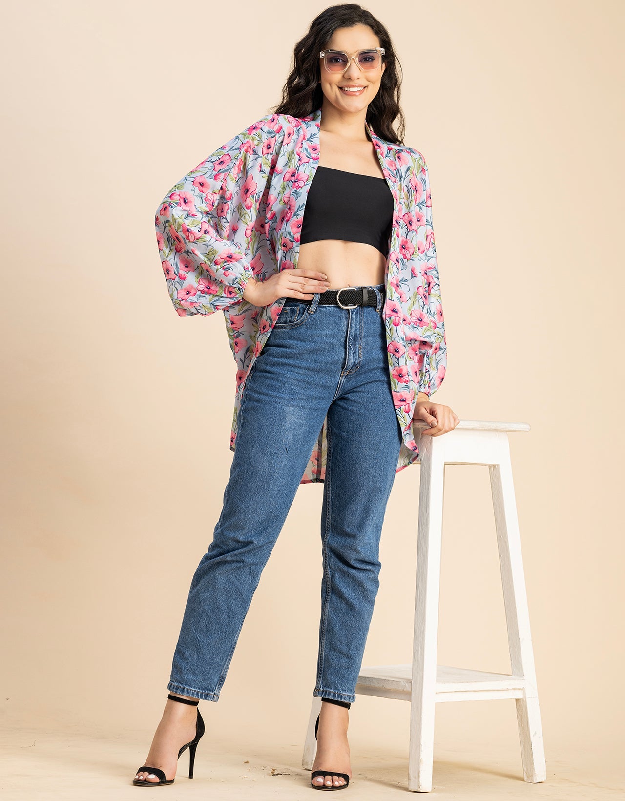 Long Sleeves V Neck Boxy Printed Shrug