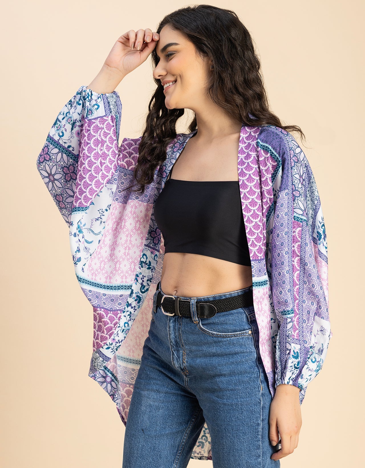 Long Sleeves V Neck Boxy Printed Shrug