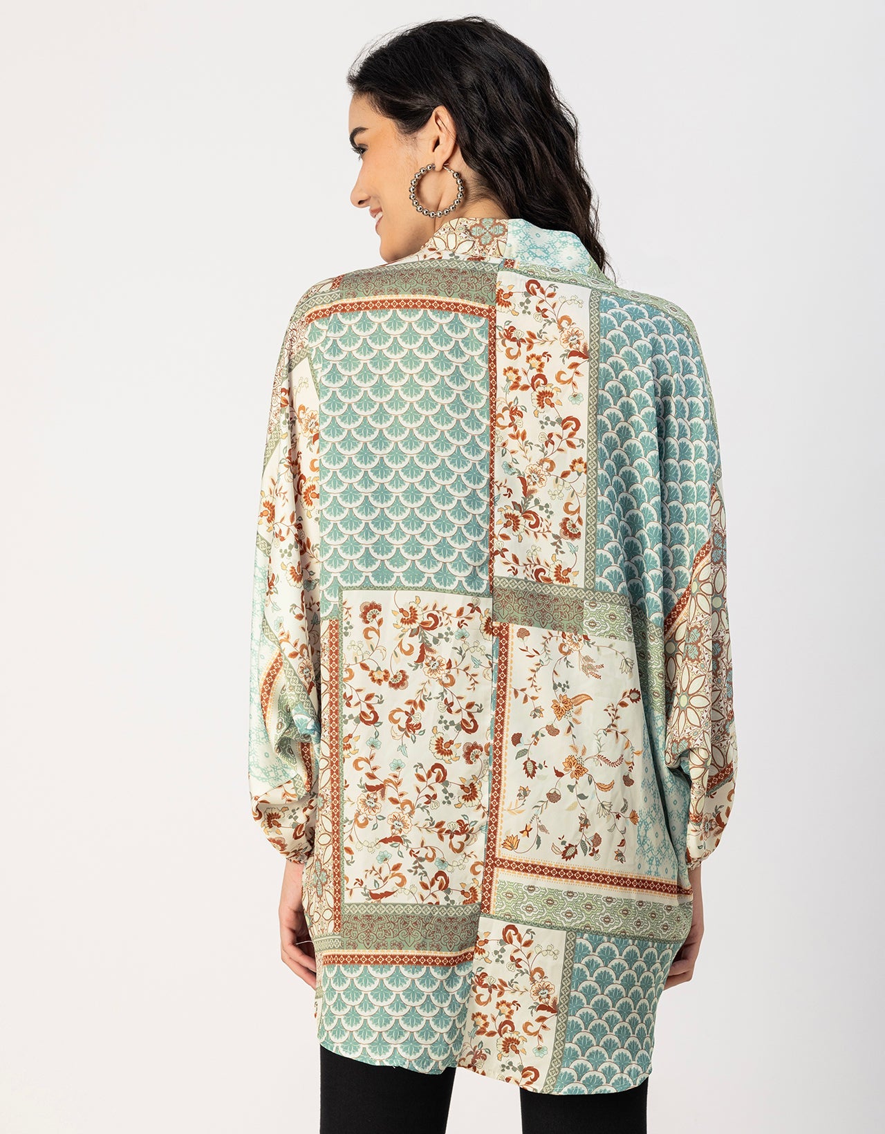 Long Sleeves V Neck Boxy Printed Shrug