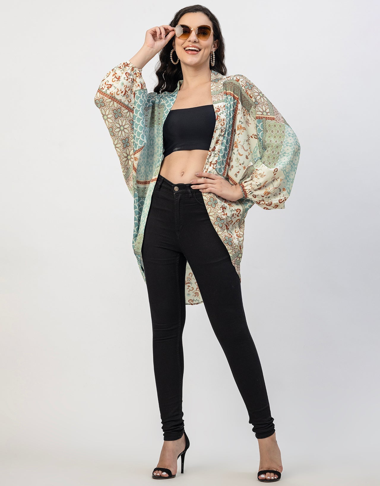Long Sleeves V Neck Boxy Printed Shrug