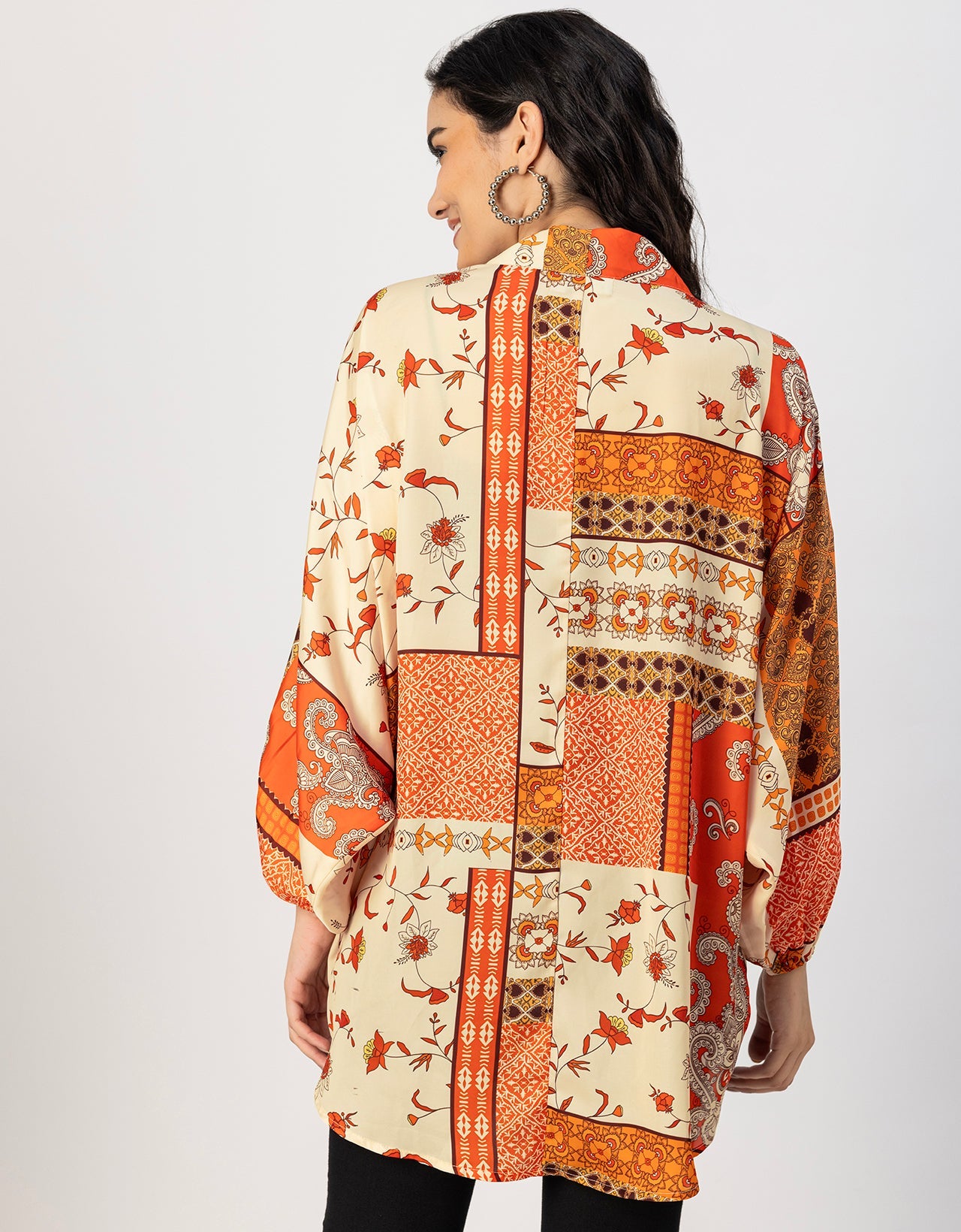 Long Sleeves V Neck Boxy Printed Shrug