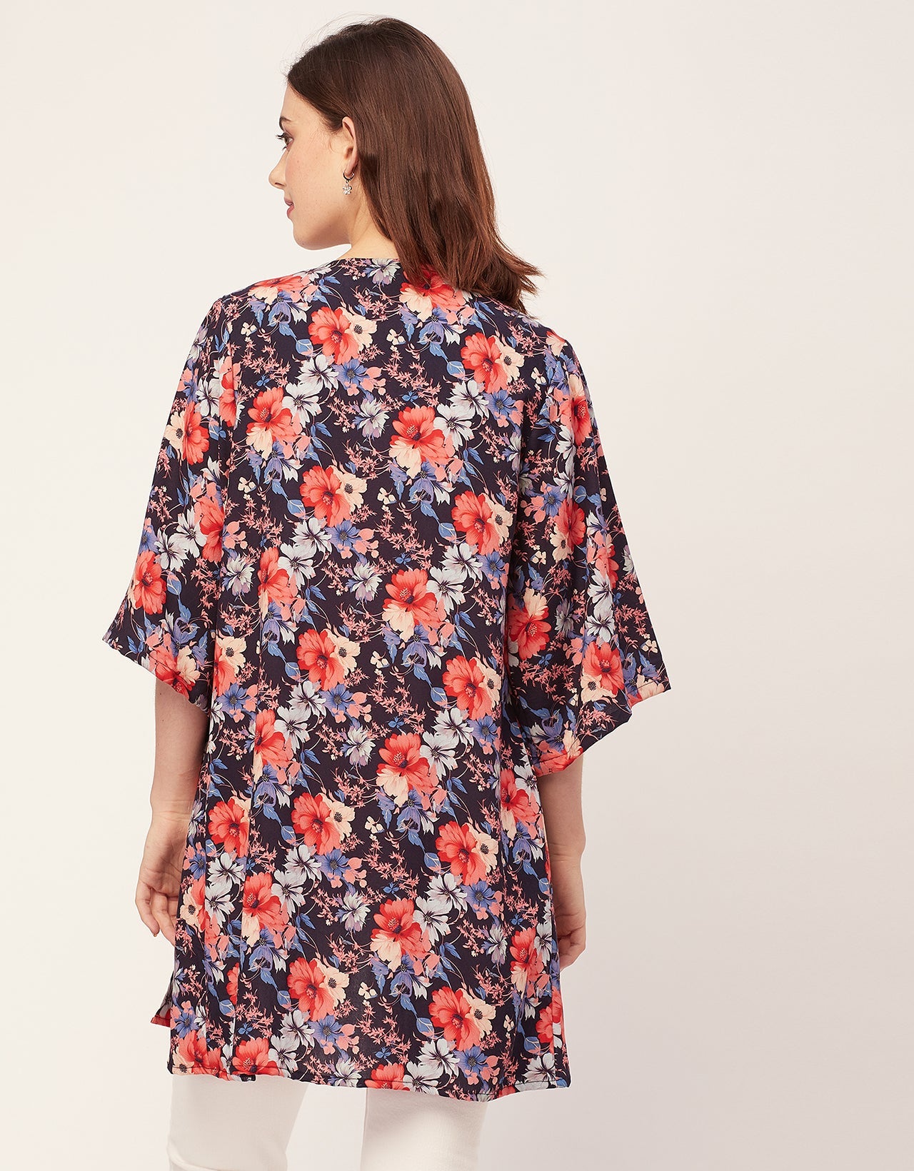 Kimono Sleeves V Neck Printed Rayon Shrug