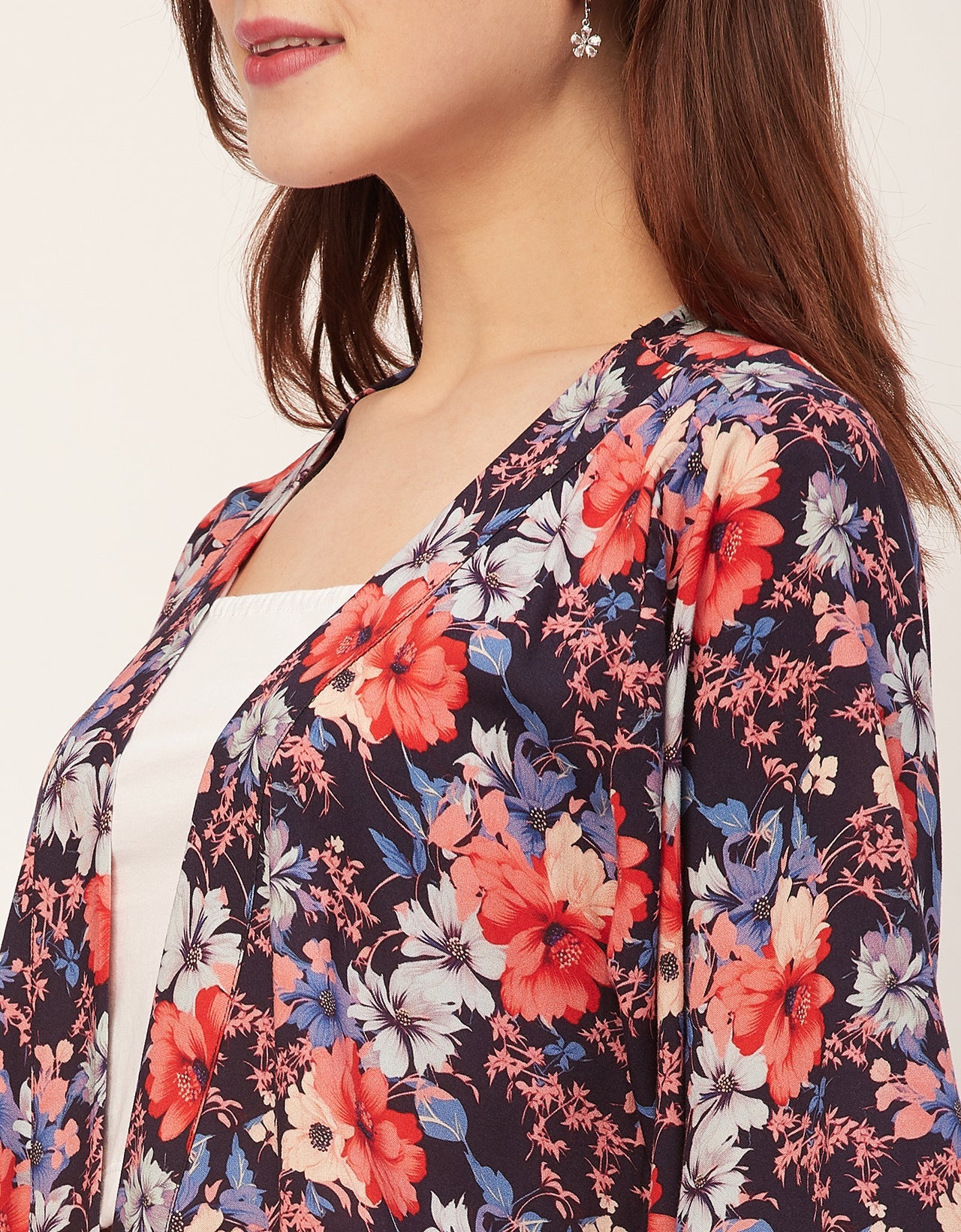 Kimono Sleeves V Neck Printed Rayon Shrug