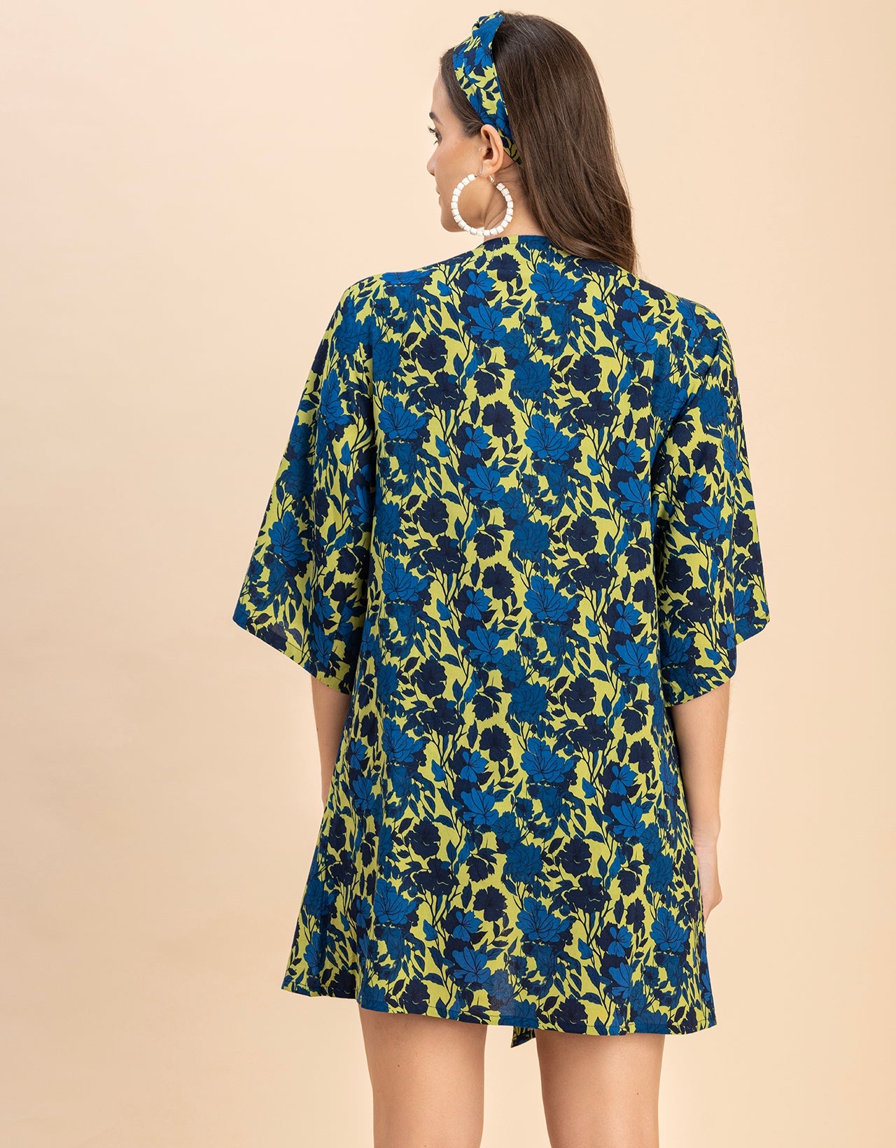 Kimono Sleeves V Neck Printed Rayon Shrug