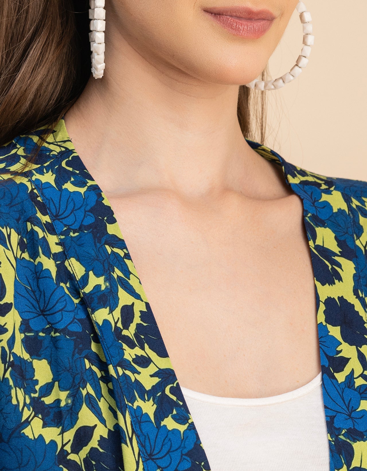 Kimono Sleeves V Neck Printed Rayon Shrug