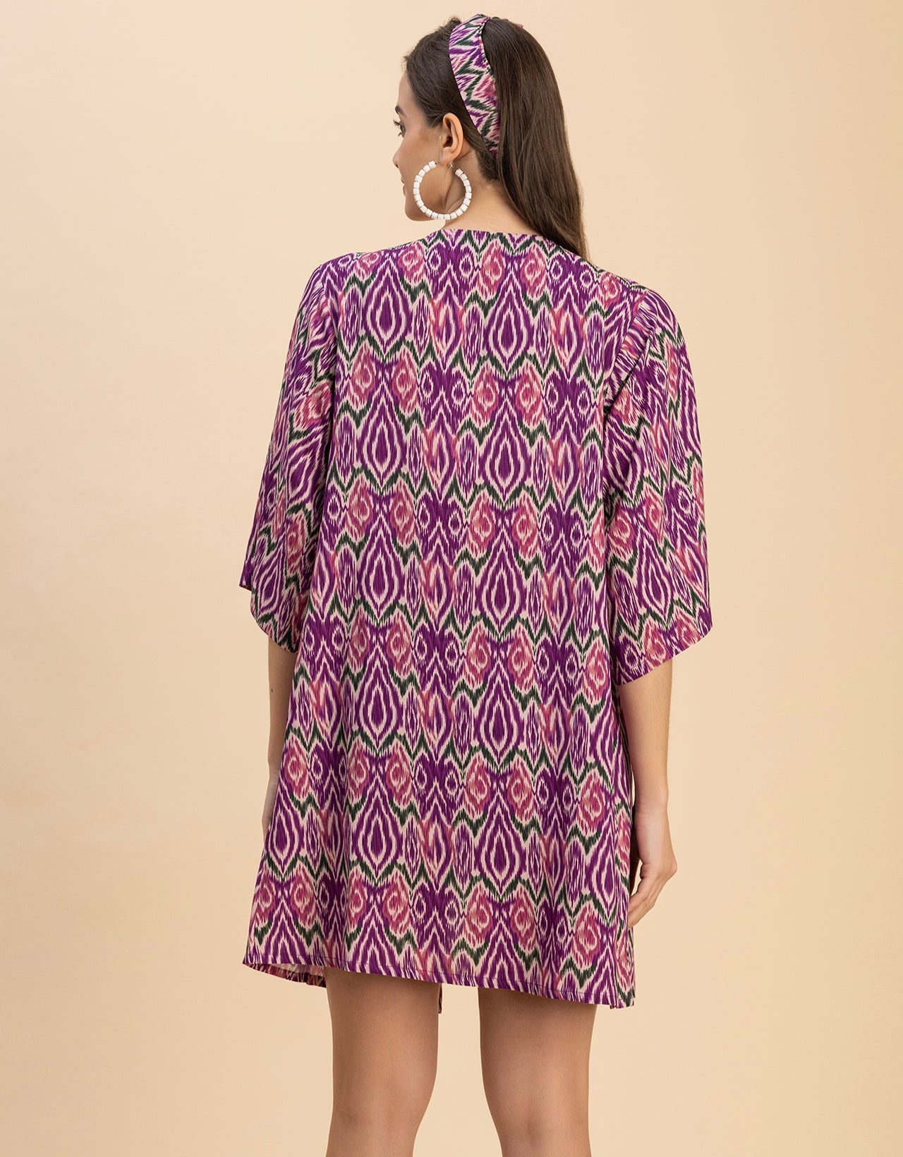 Kimono Sleeves V Neck Printed Rayon Shrug
