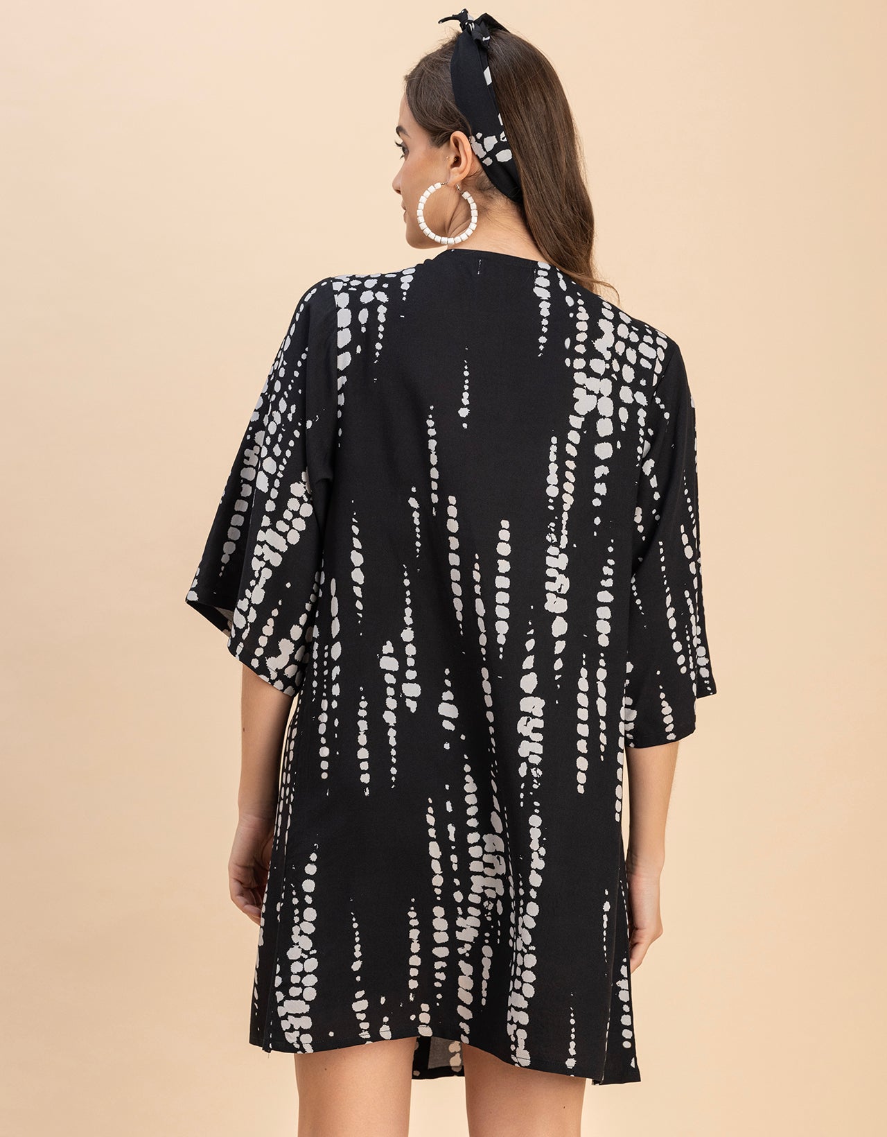 Kimono Sleeves V Neck Printed Rayon Shrug