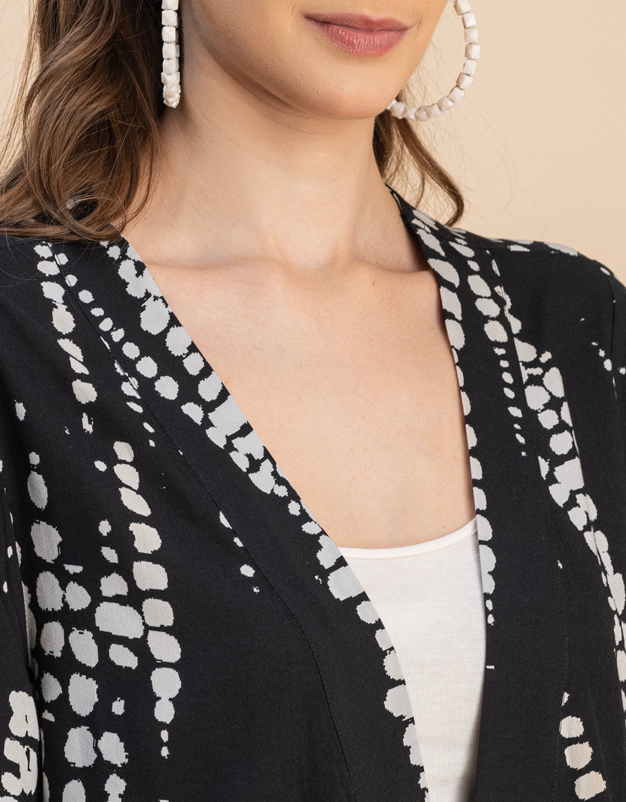 Kimono Sleeves V Neck Printed Rayon Shrug