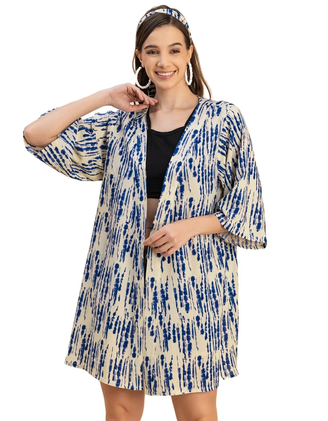 Kimono Sleeves V Neck Printed Rayon Shrug