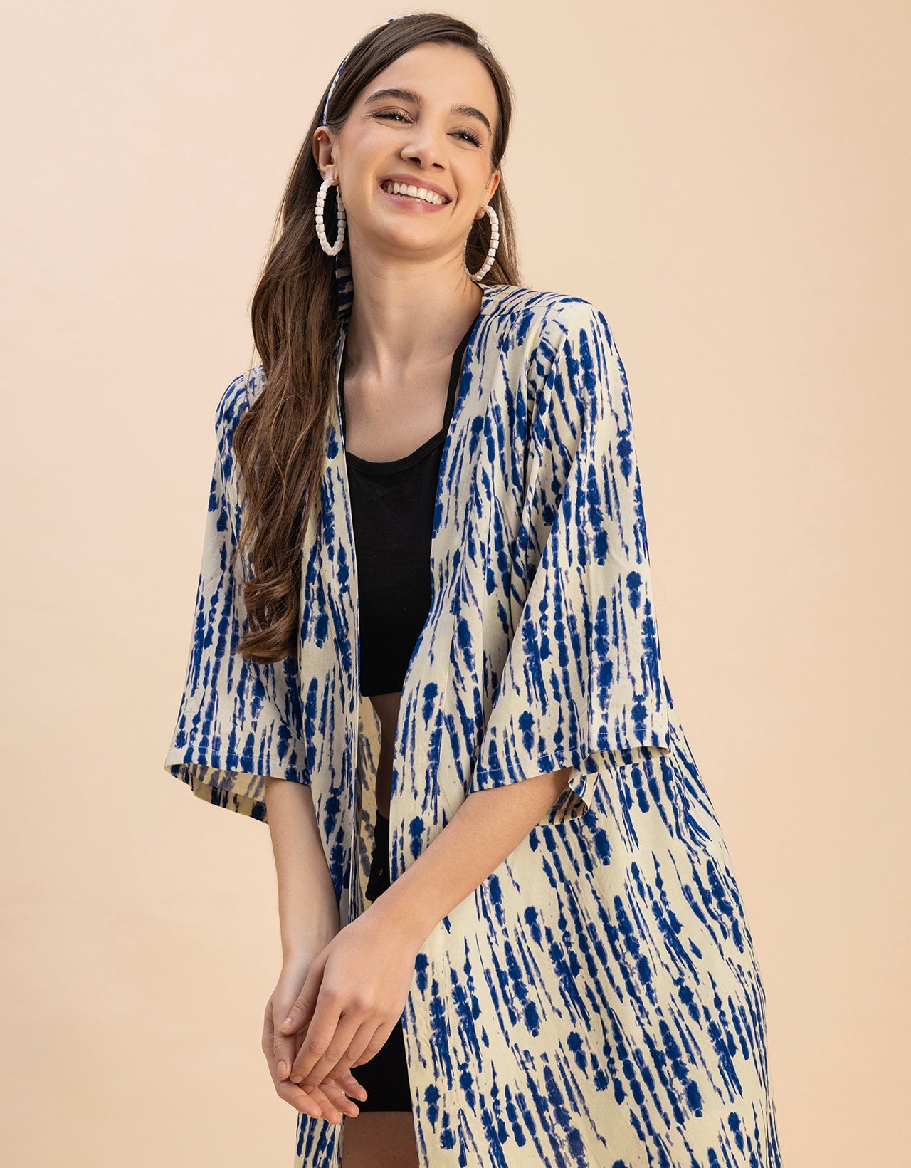 Kimono Sleeves V Neck Printed Rayon Shrug