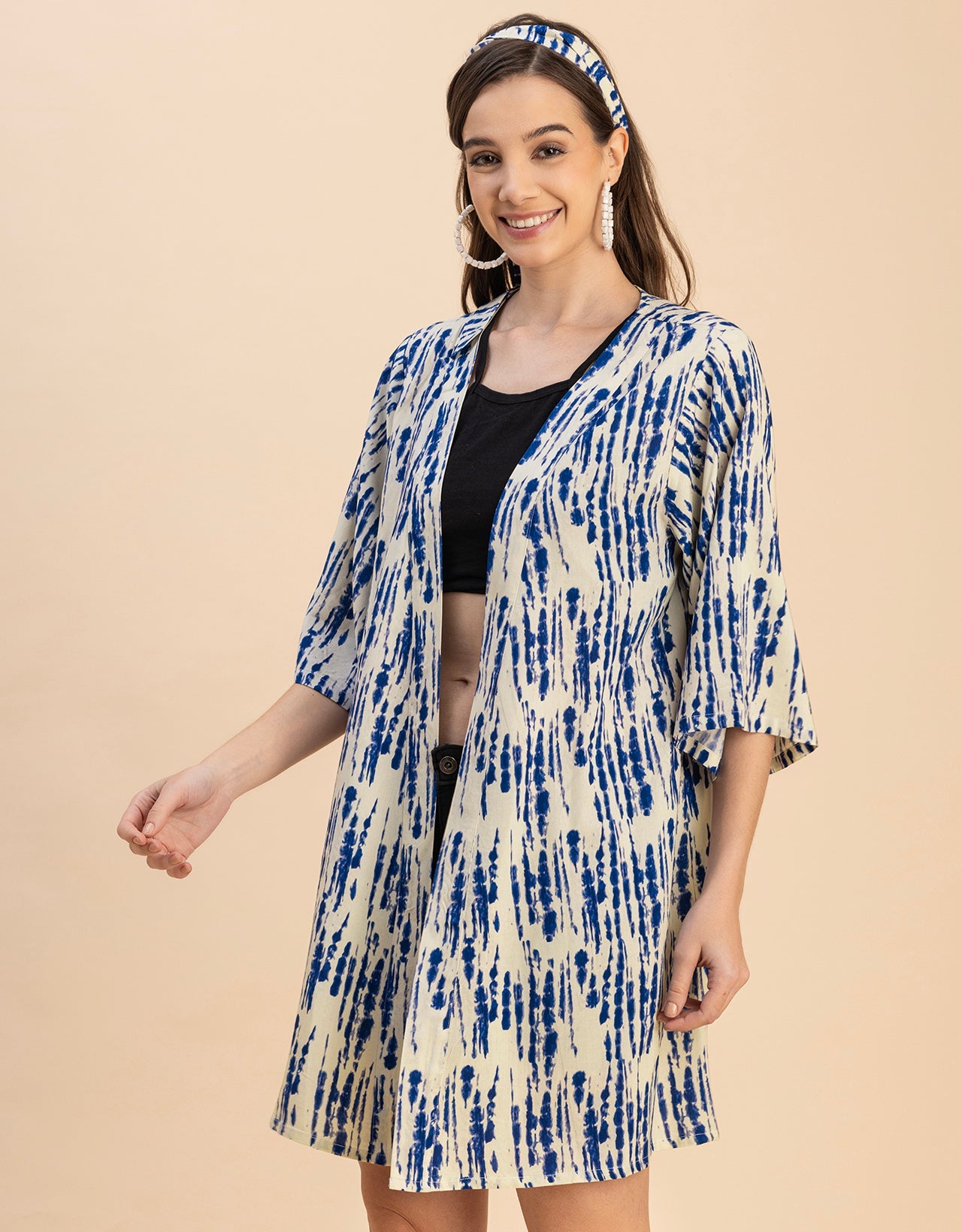 Kimono Sleeves V Neck Printed Rayon Shrug
