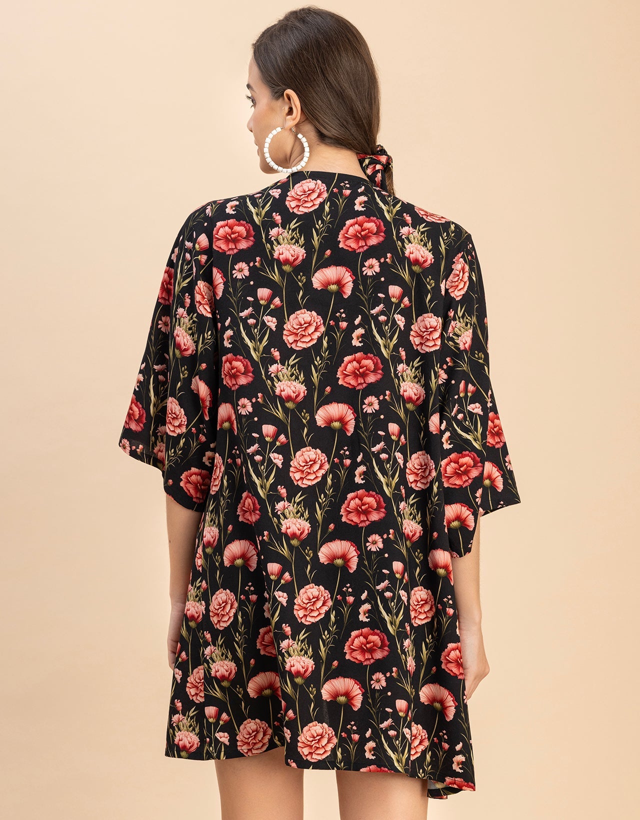 Kimono Sleeves V Neck Printed Rayon Shrug