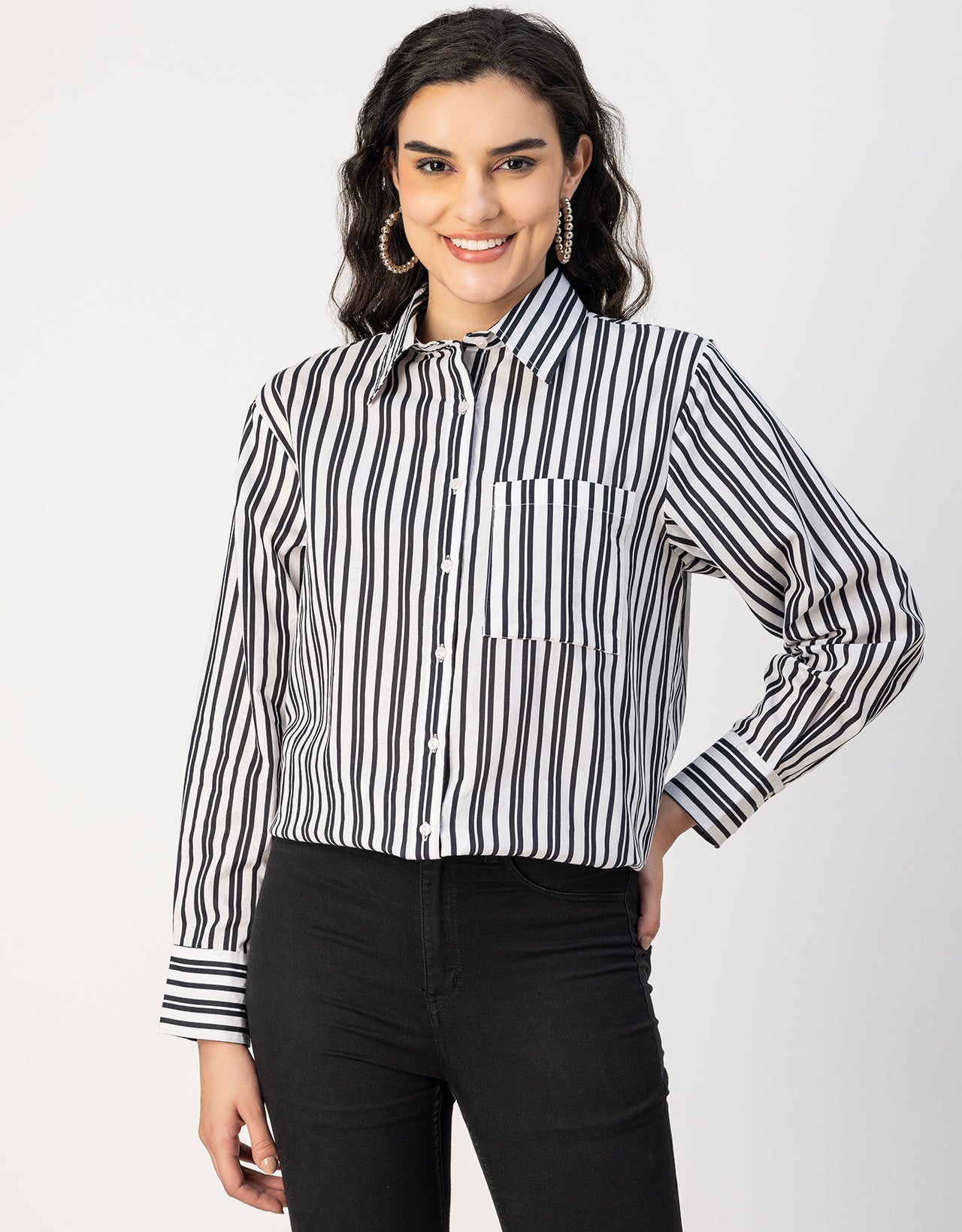 Long Sleeve Spread Collar Shirt Cotton Shirt