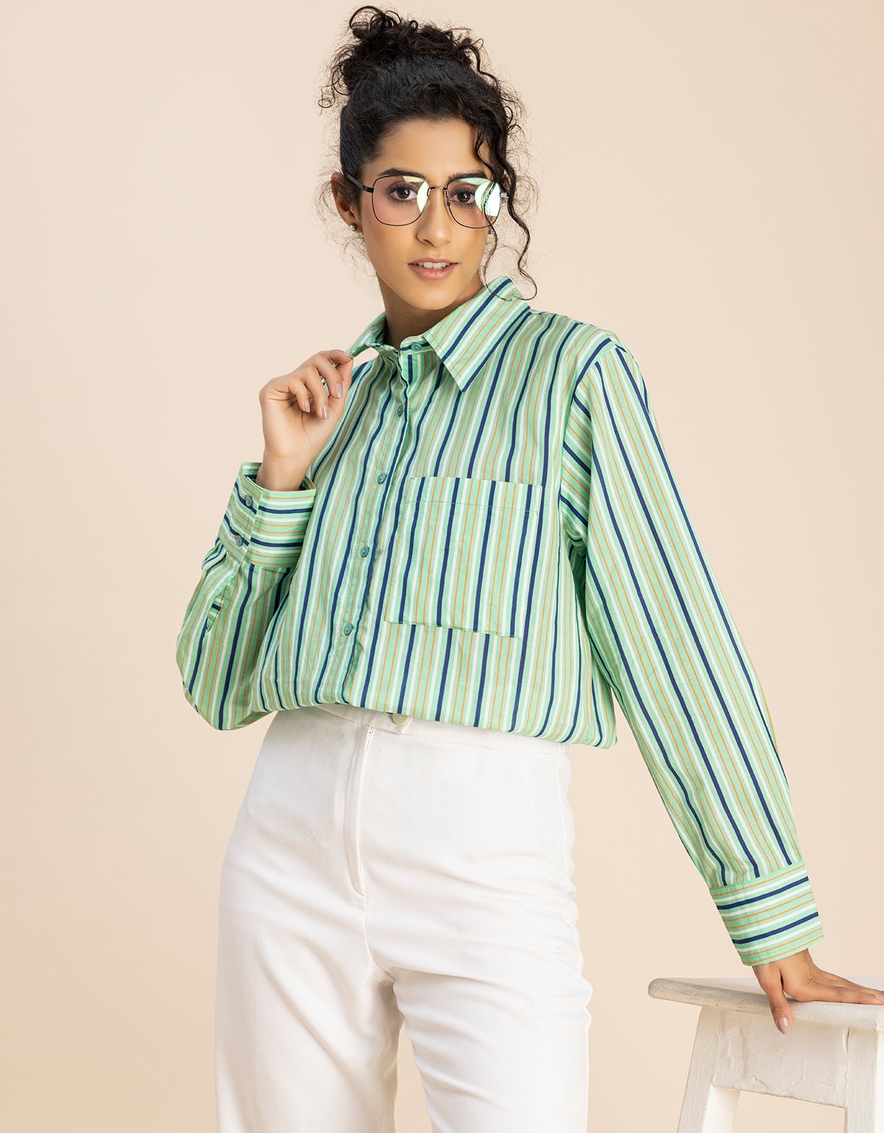 Long Sleeve Spread Collar Shirt Cotton Shirt