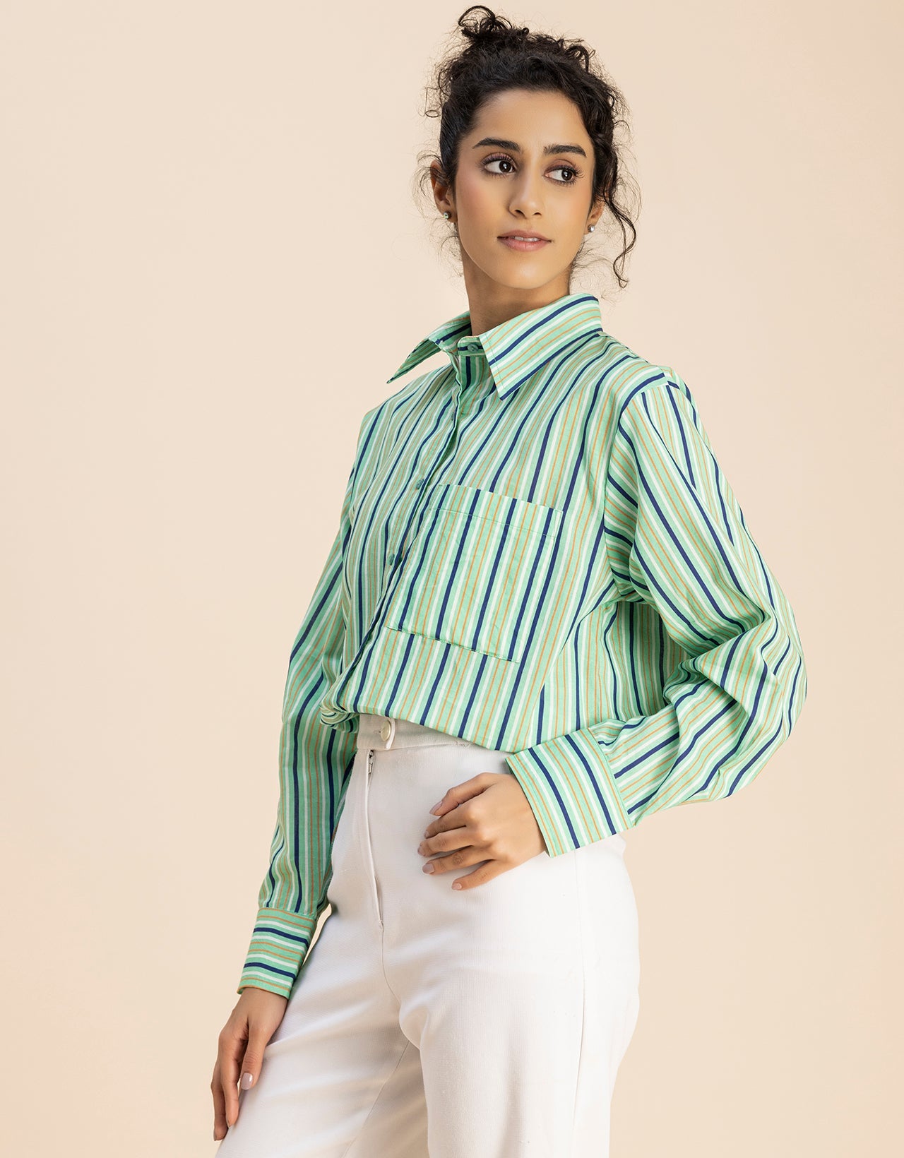 Long Sleeve Spread Collar Shirt Cotton Shirt