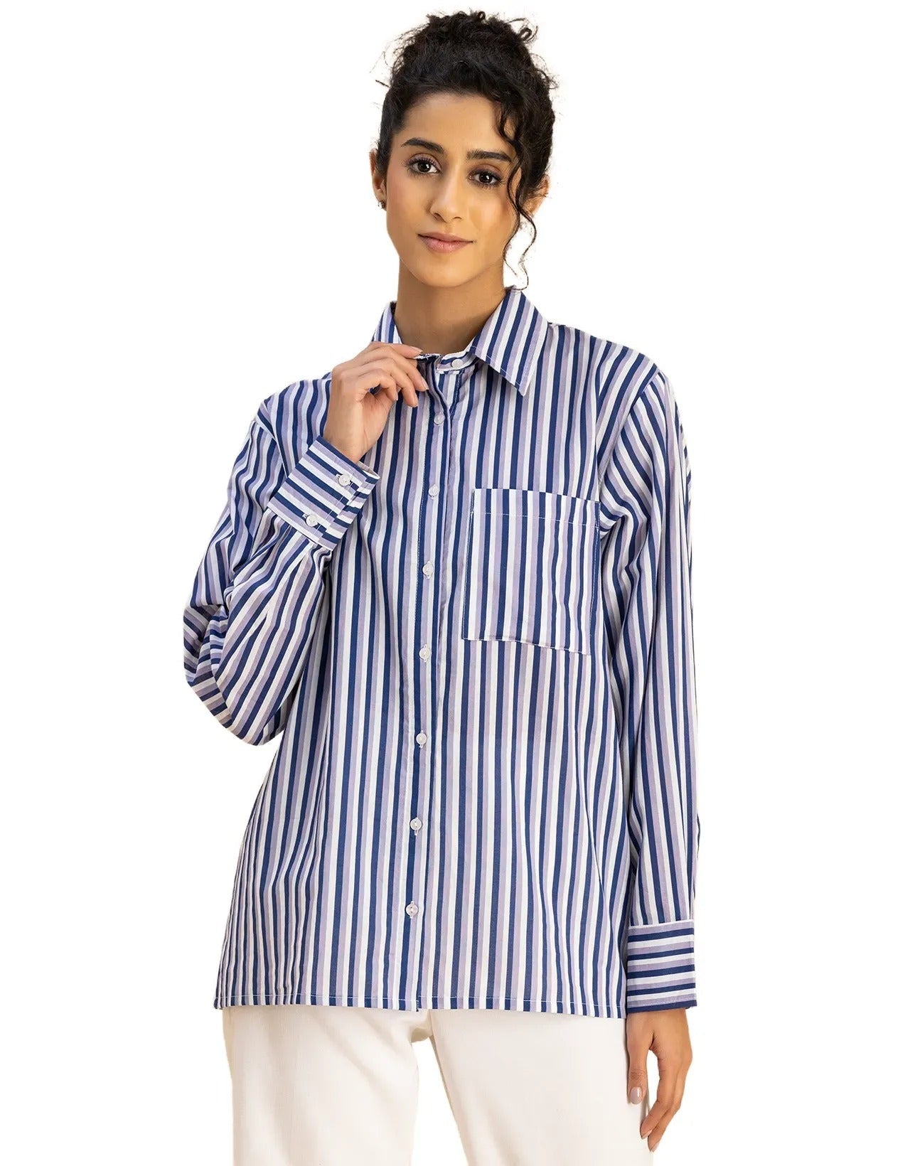 Long Sleeve Spread Collar Shirt Cotton Shirt