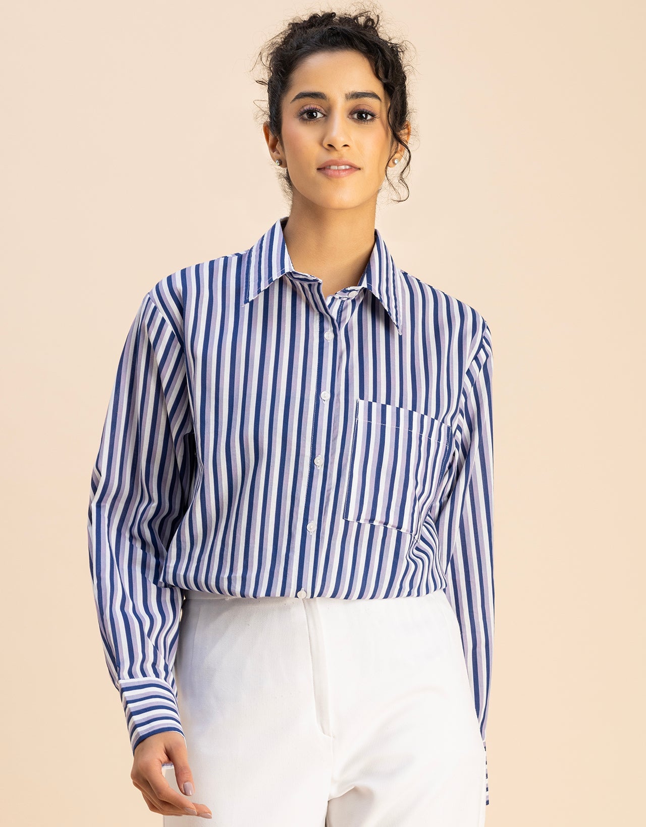 Long Sleeve Spread Collar Shirt Cotton Shirt