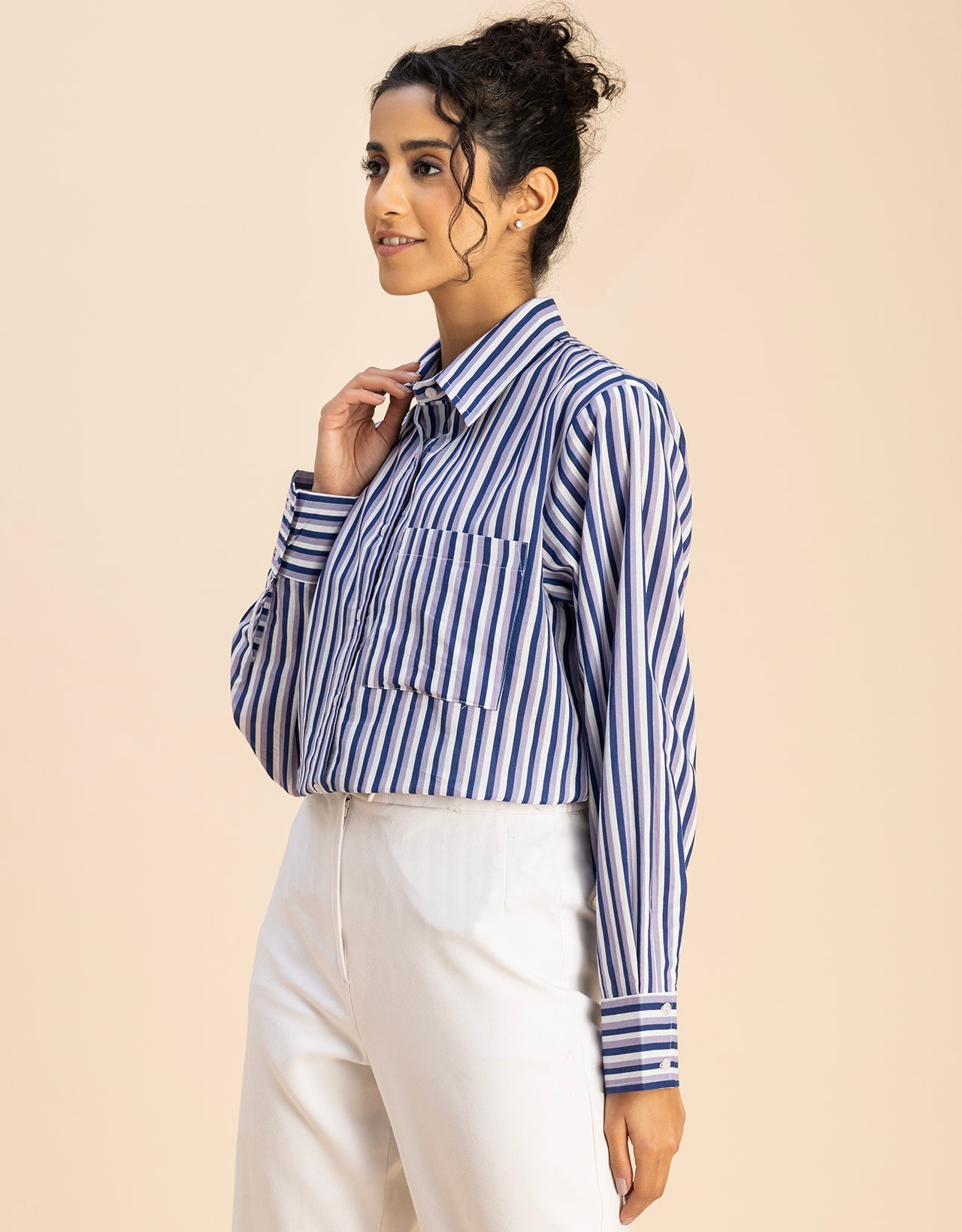 Long Sleeve Spread Collar Shirt Cotton Shirt