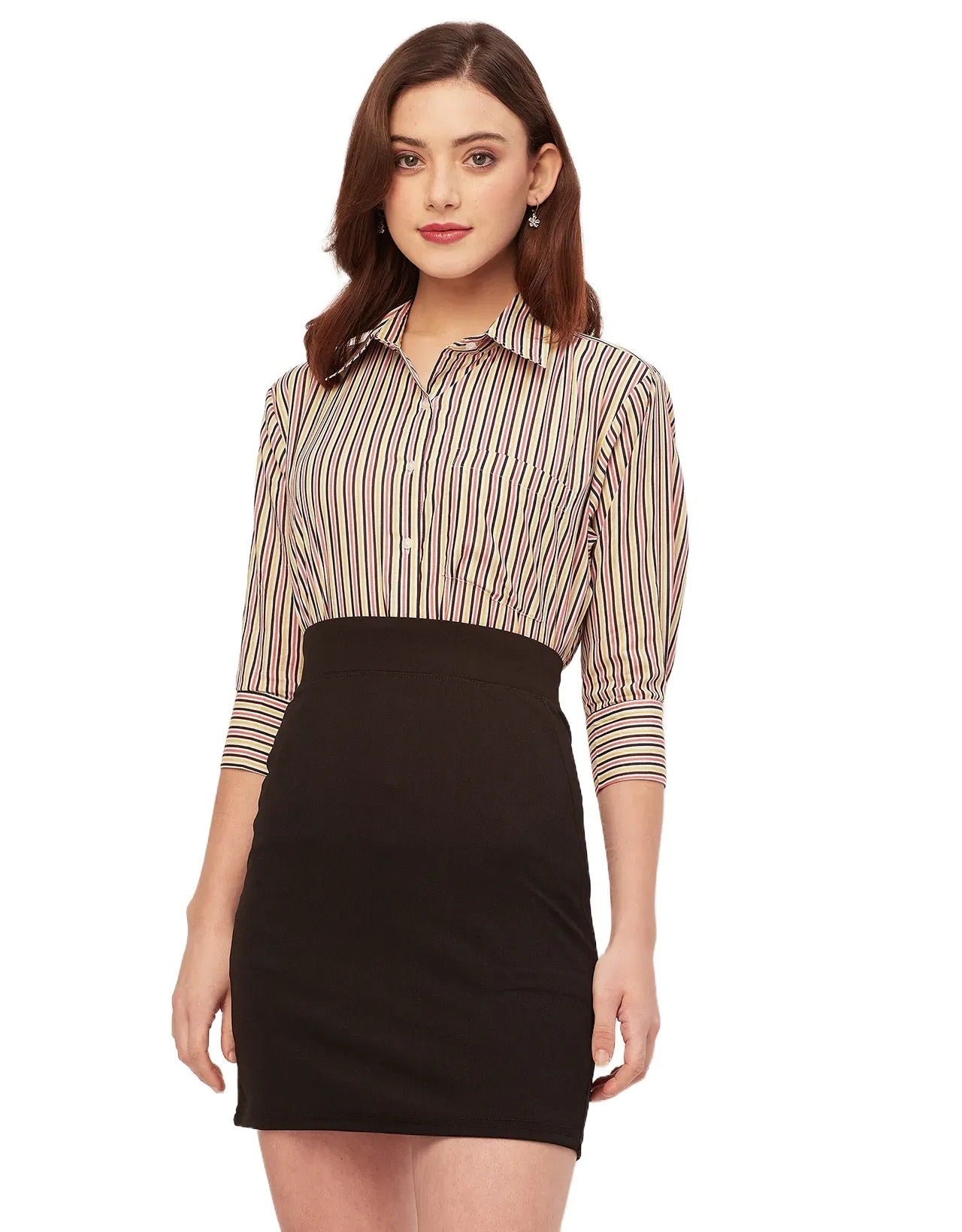 Cuff Sleeves Spread Collar Cotton Shirt
