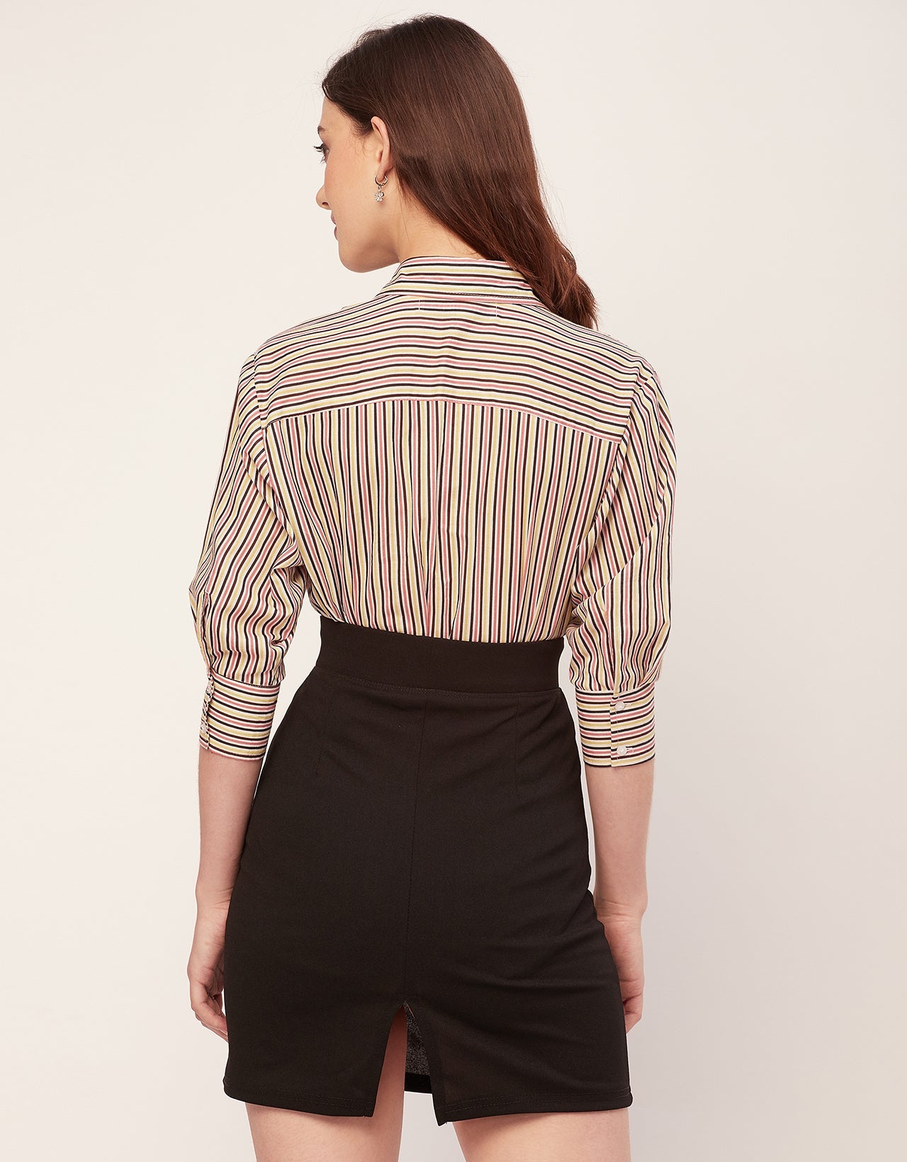Cuff Sleeves Spread Collar Cotton Shirt