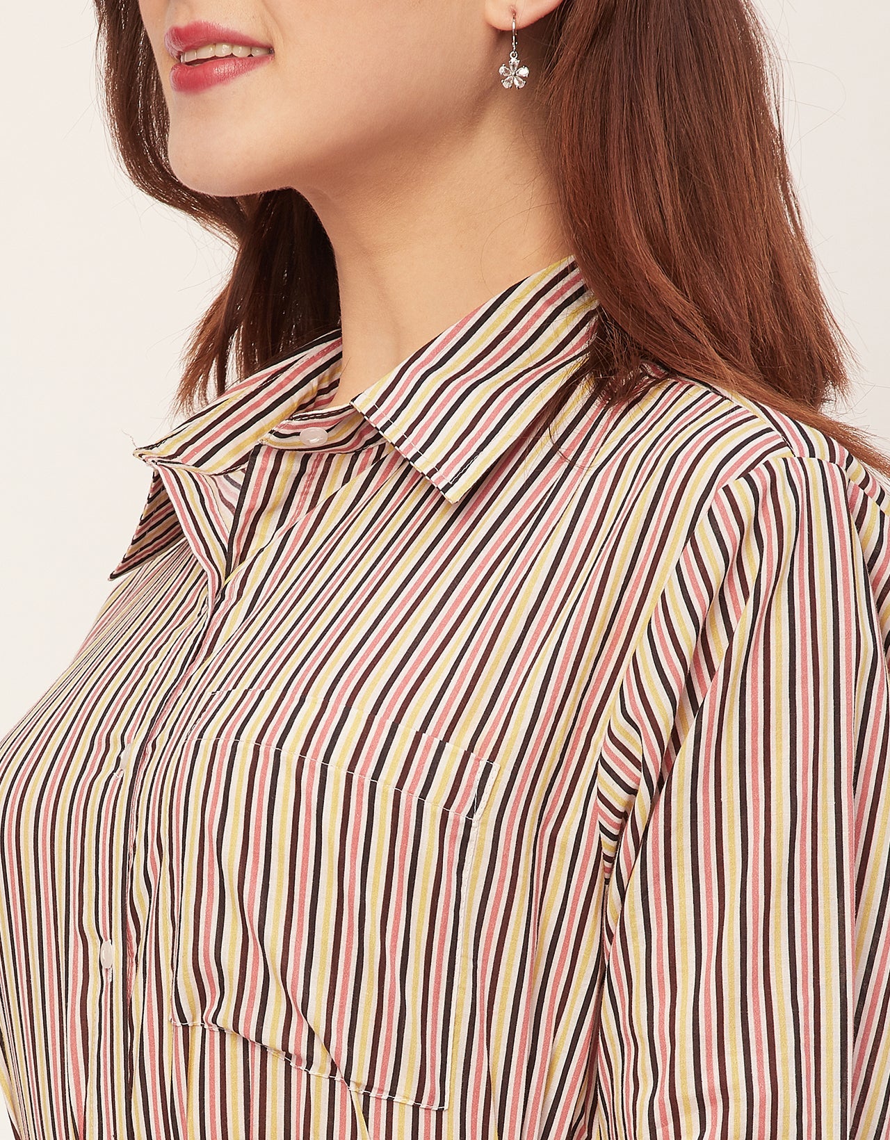 Cuff Sleeves Spread Collar Cotton Shirt